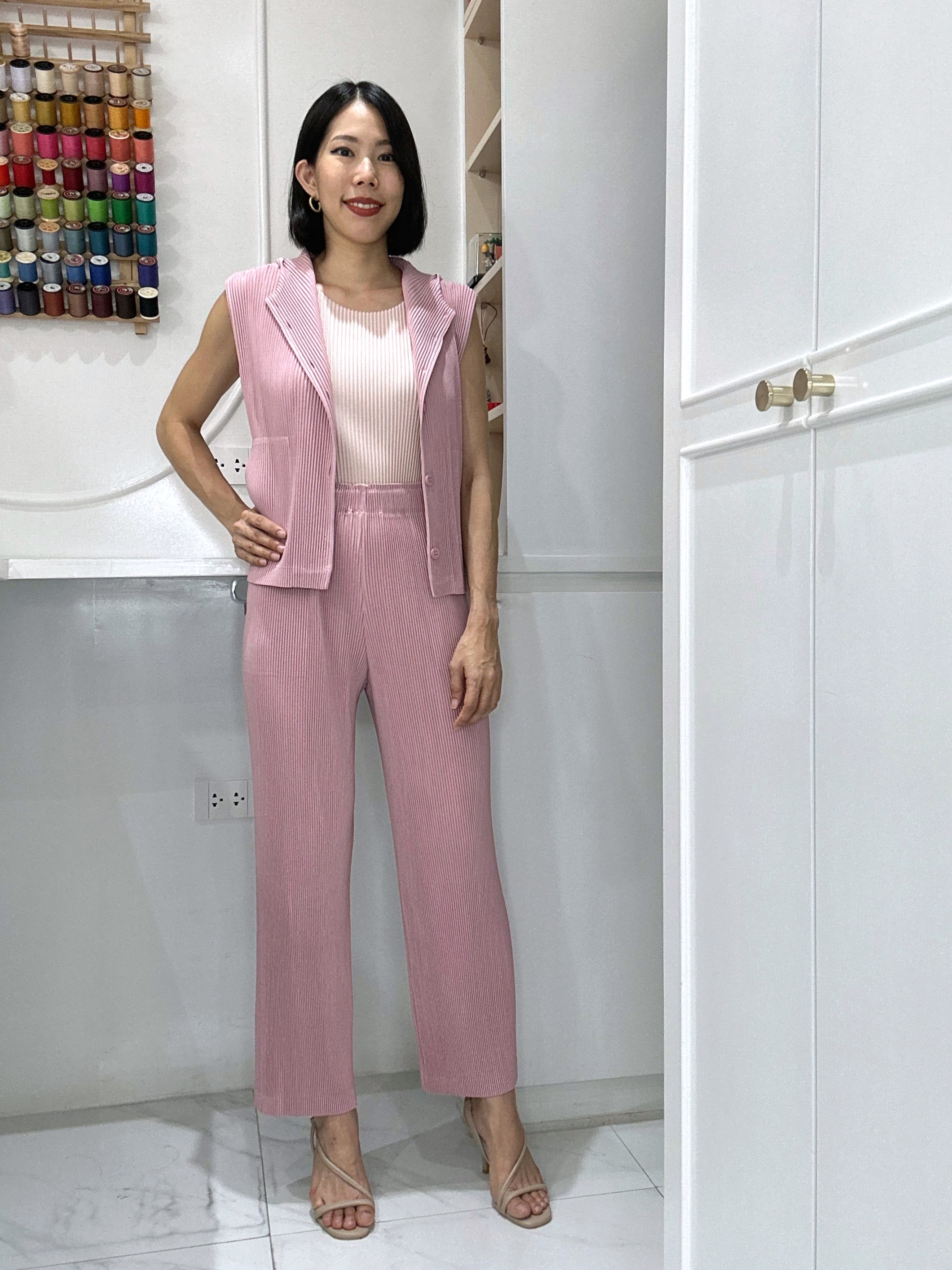 2MUAY รุ่น GJO5103-9 / GJO5151-9 เซ็ตพลีทคุณภาพ THICK SLEEVELESS HOODED TOP WITH PANT PLEATED SET 8สี FREE SIZE