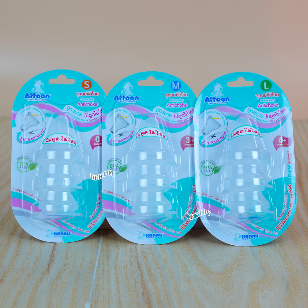 แคบ Attoon แอทตูน จุกนมแอทตูนนุ่มไม่ดูดไม่ไหล Hamonize จุกนมคอแคบรูจุกแบบกากบาทX แพ็ค3ชิ้น