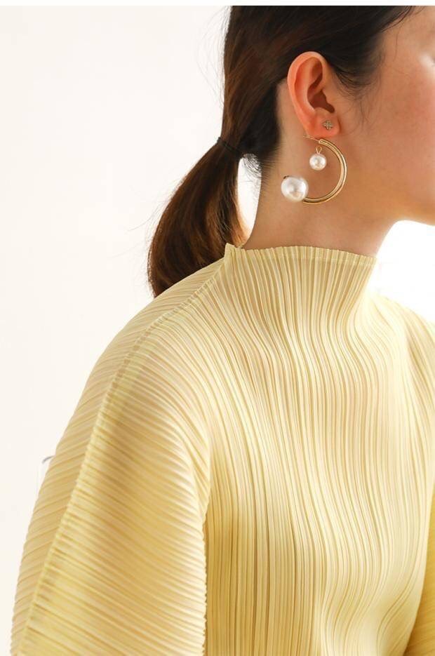 2MUAY รุ่น GJO7877 HIGH NECK ANGLE SLEEVE PLEAT DRESS เดรสผู้หญิง เดรสพลีทคุณภาพ 11สี FREE SIZE