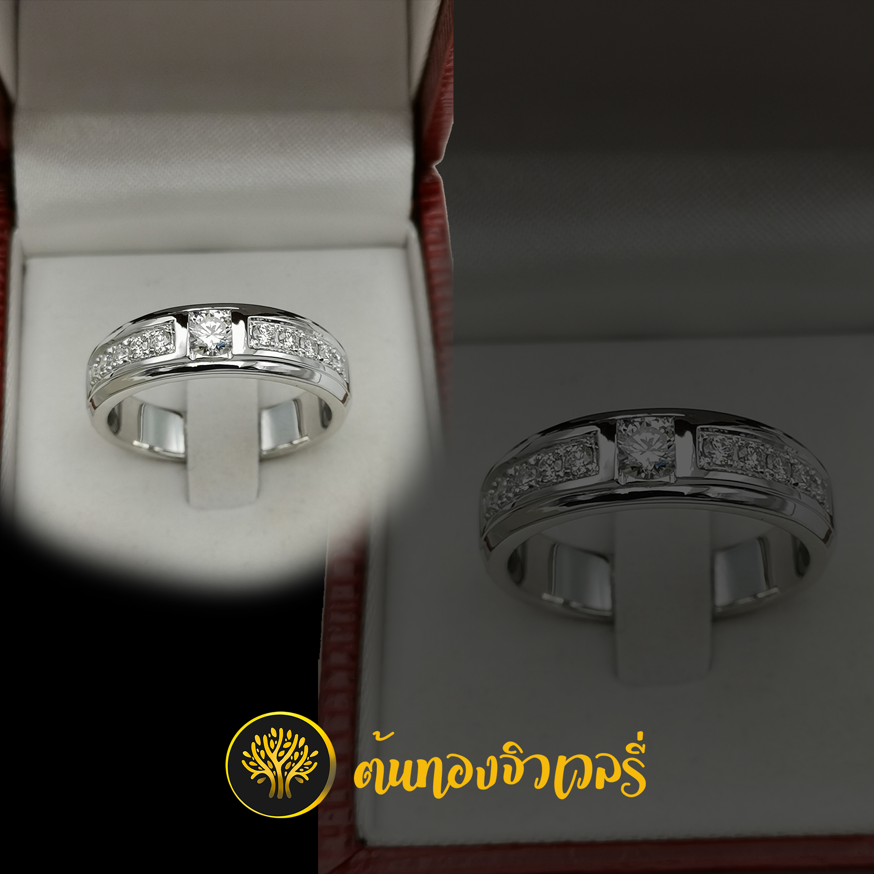 แหวนเพชร ชุบทองคำขาว ข้างฝังเพชรแถว สวยๆ เป๊ะๆปังเลย