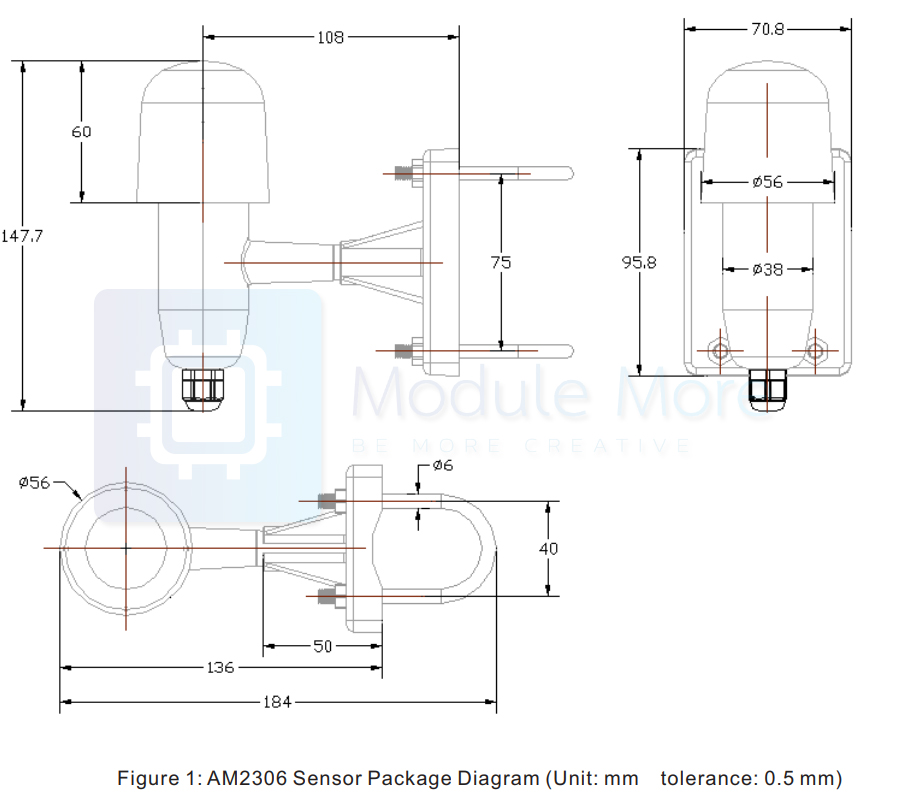 เซนเซอร์วัดอุณหภูมิและความชื้นชนิดใช้ภายนอกอาคาร กันฝน MODBUS RS485 AM2306 Outdoor Digital Temperature Humidity Sensor Hygrometer Sensor Wall Mounted Type
