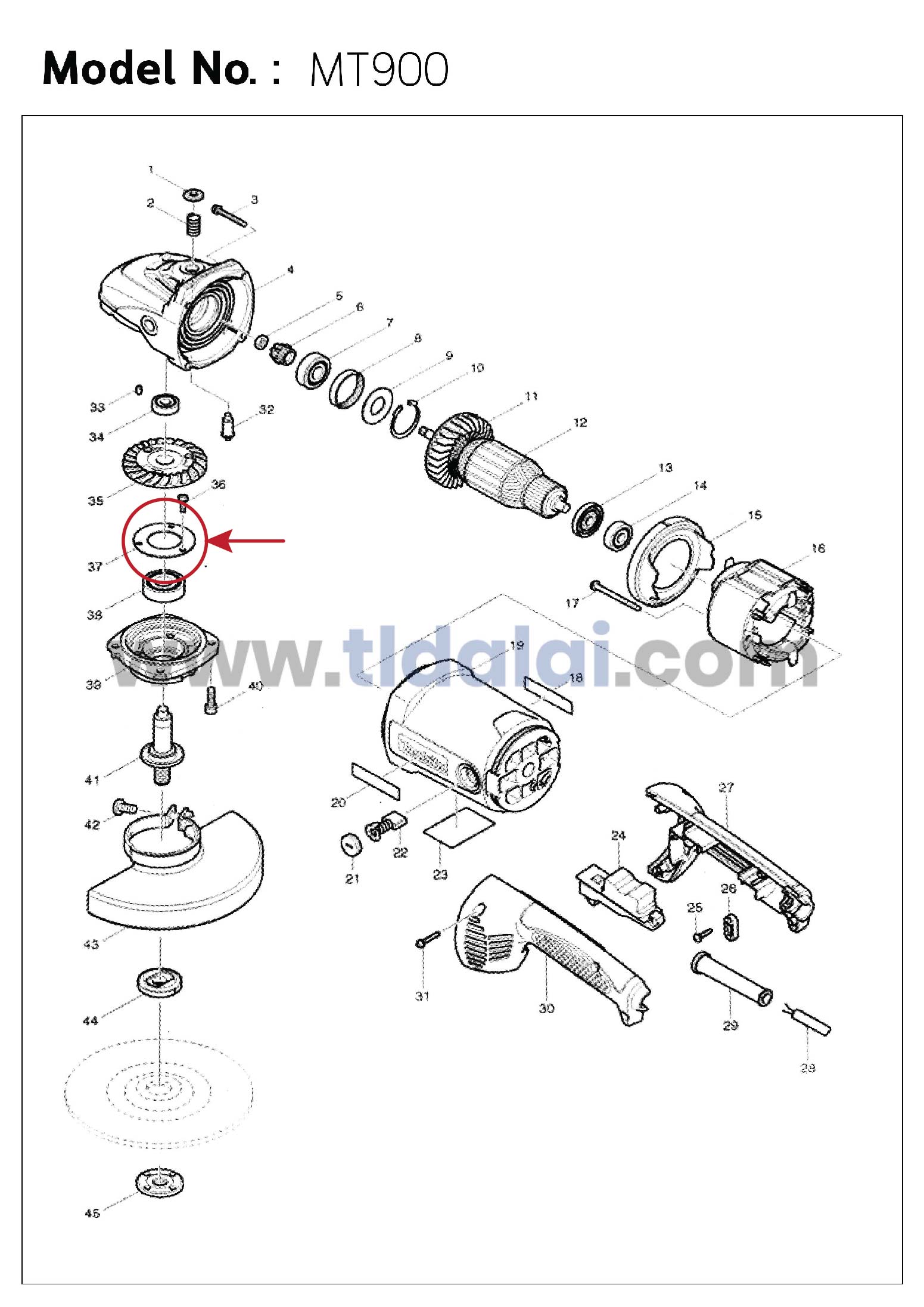 แผ่นรองลูกปืนแกนเฟือง (แท้) (285724-1) หินเจียร Makita มากีต้า รุ่น M9000, B, GA7020, GA7030, GA9030 - Maktec รุ่น MT900, MT901, MT903 (285724-1) (อะไหล่แท้ 100%) BEARING RETAINER 50