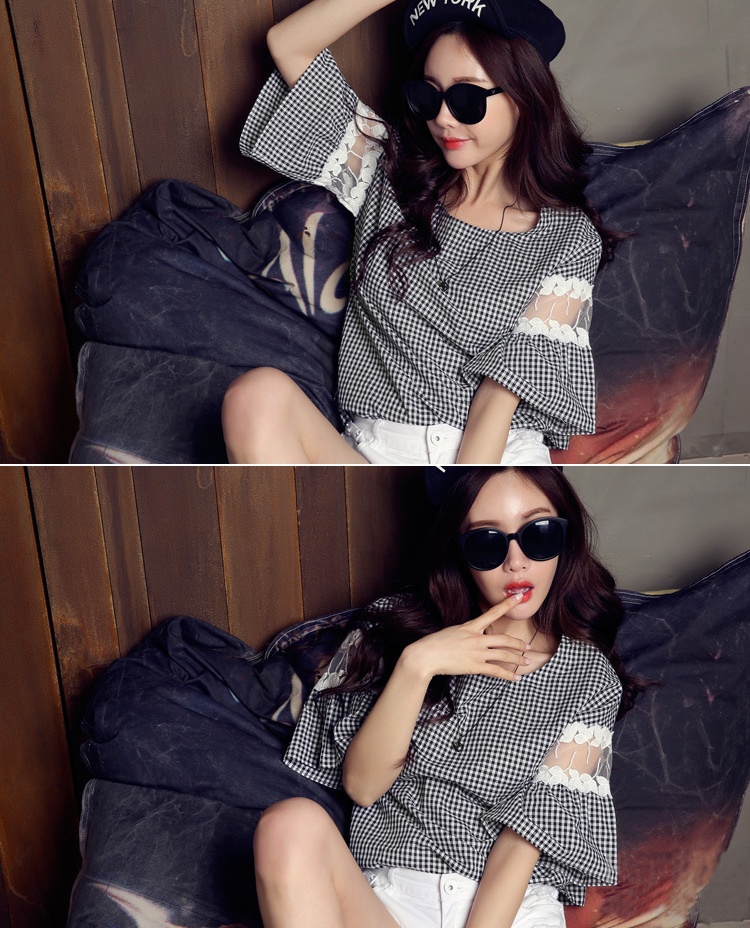 เสื้อแฟชั่น ตัดต่อลูกไม้ที่แขน ตามแบบ