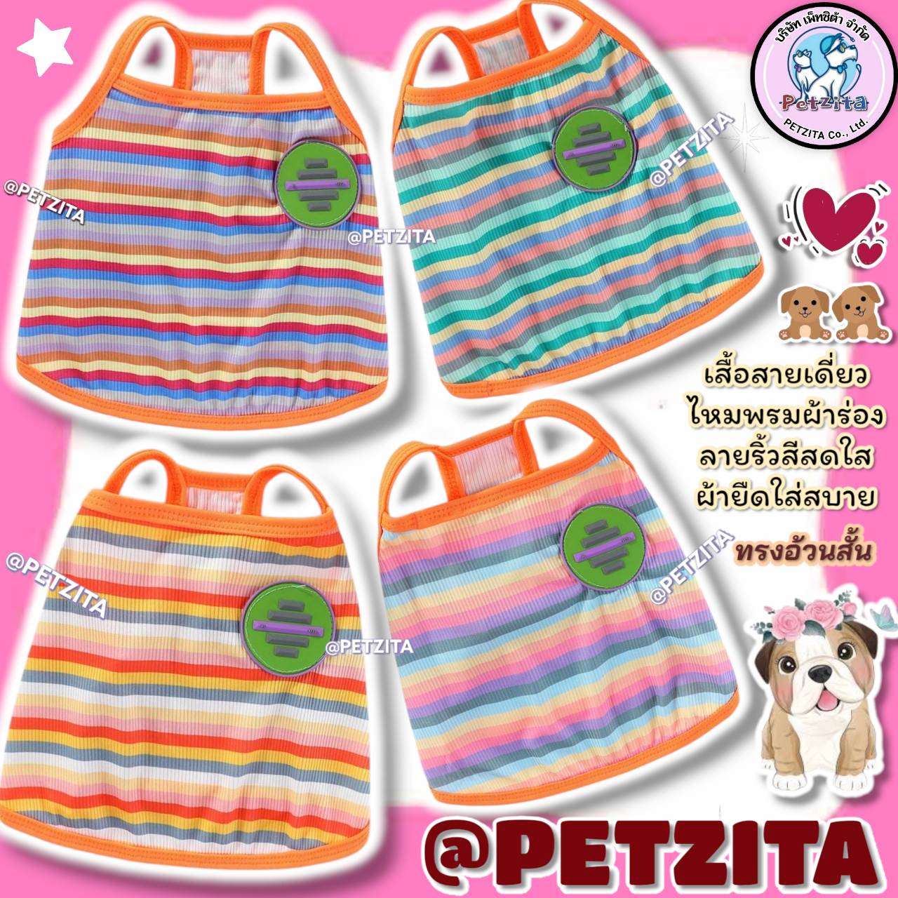 🇹🇭พร้อมส่ง🇹🇭🎀💥🌈 เสื้อสายเดี่ยวน่ารัก ผ้าไหมพรม ผ้าร่อง *ทรงอ้วนสั้น* เสื้อผ้าสัตว์เลี้ยง สุนัข หมา แมว