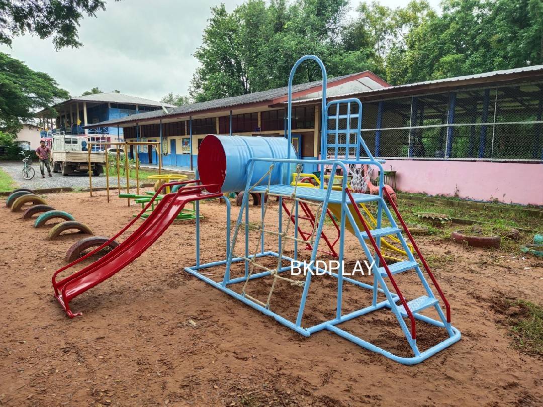 เครื่องเล่นสนามชุดรวมD ประกอบด้วยสไลเดอร์ปีนป่ายแป้นบาสและถังลอด, เครื่องเล่นสนามกลางแจ้ง , เครื่องเล่นสนามเหล็ก, ของเล่น, OutdoorPlayground,สนามเด็กเล่น,เครื่องเล่นงบสพฐ.ประชารัฐ ราคาโรงงาน