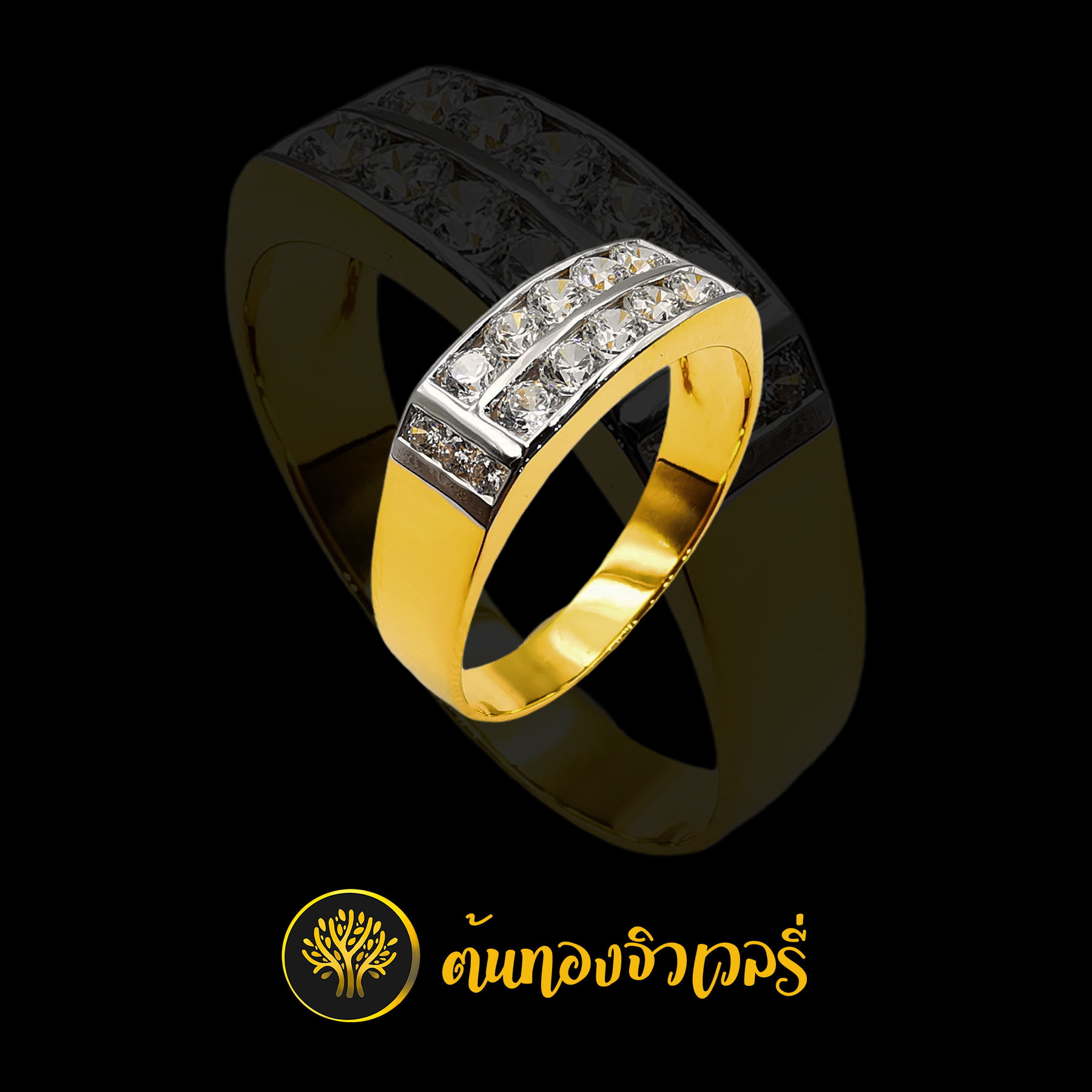 แหวนทอง หน้าแหวนฝังเพชร2แถว งามๆเนียนๆครับ