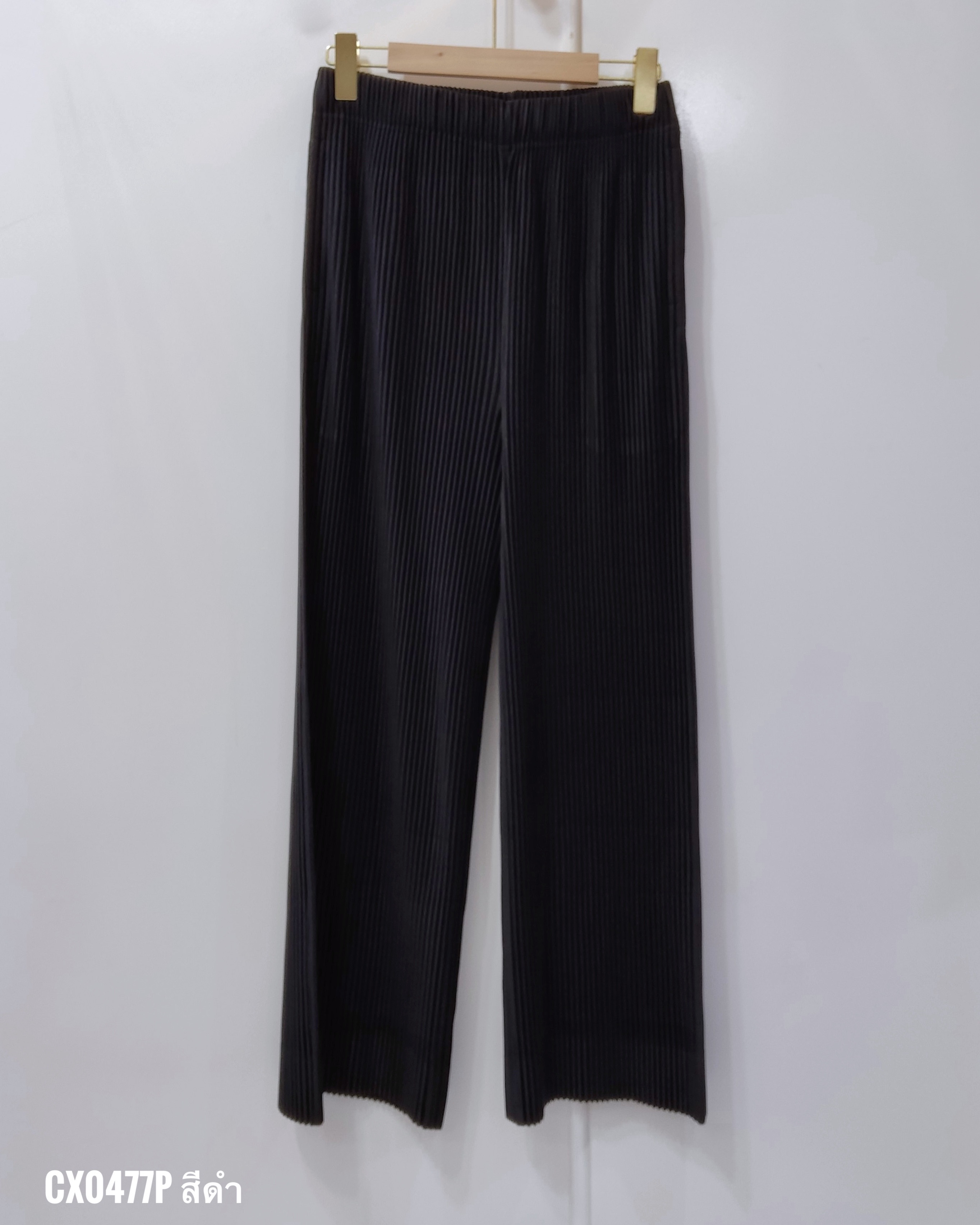 UNISEX ยาว 39 นิ้ว 2MUAY รุ่น CX0477P กางเกงอัดพลีท THICK STRAIGHT PLEATED PANTS สีดำ FREE SIZE