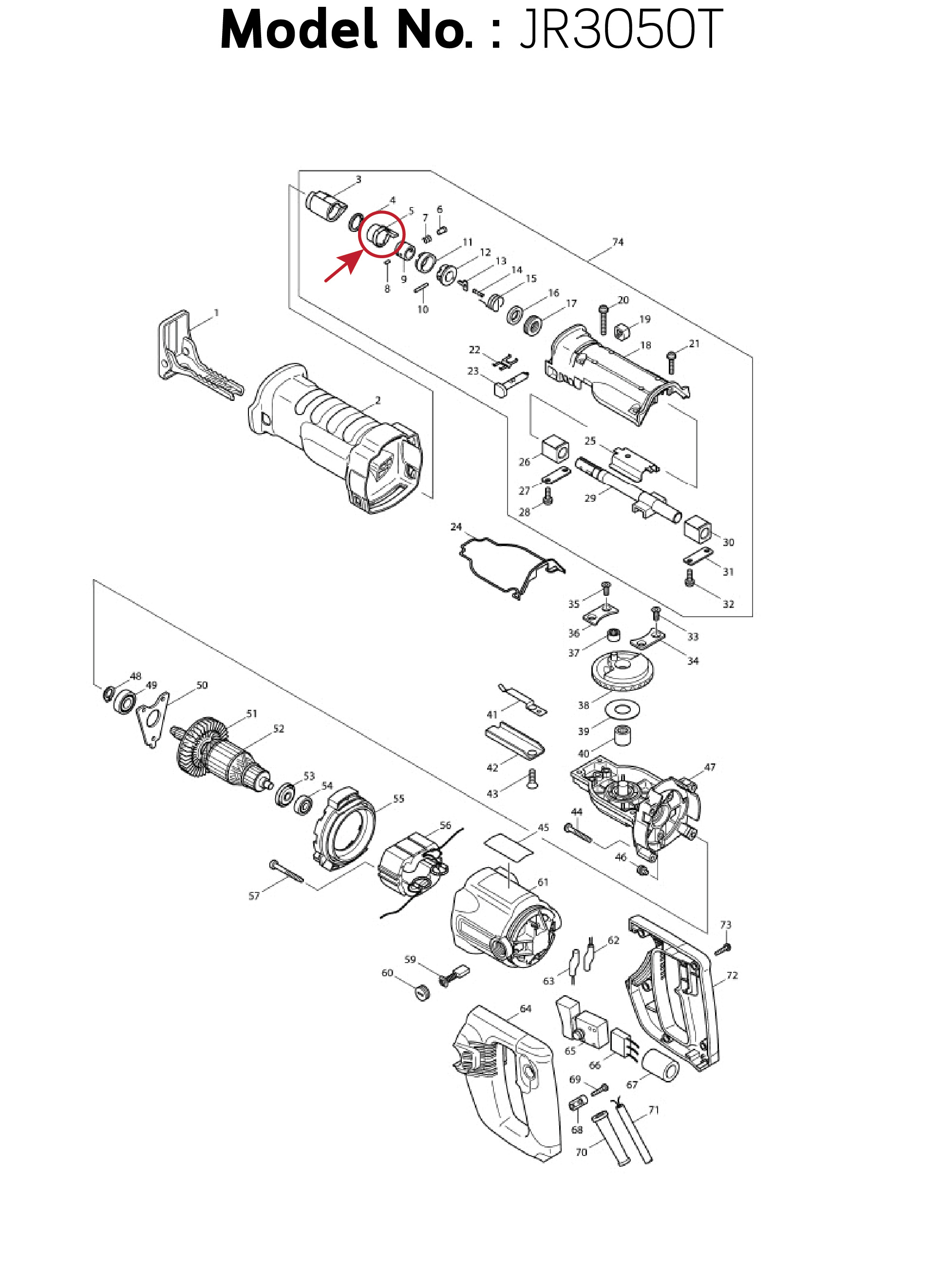 อะไหล่ DRIDING SLEEVE (แท้) เลื่อยชักไฟฟ้า Makita มากีต้า รุ่น JR3050T, JR3070CT, M4501, DJR181 (310285-3) (อะไหล่แท้100%)
