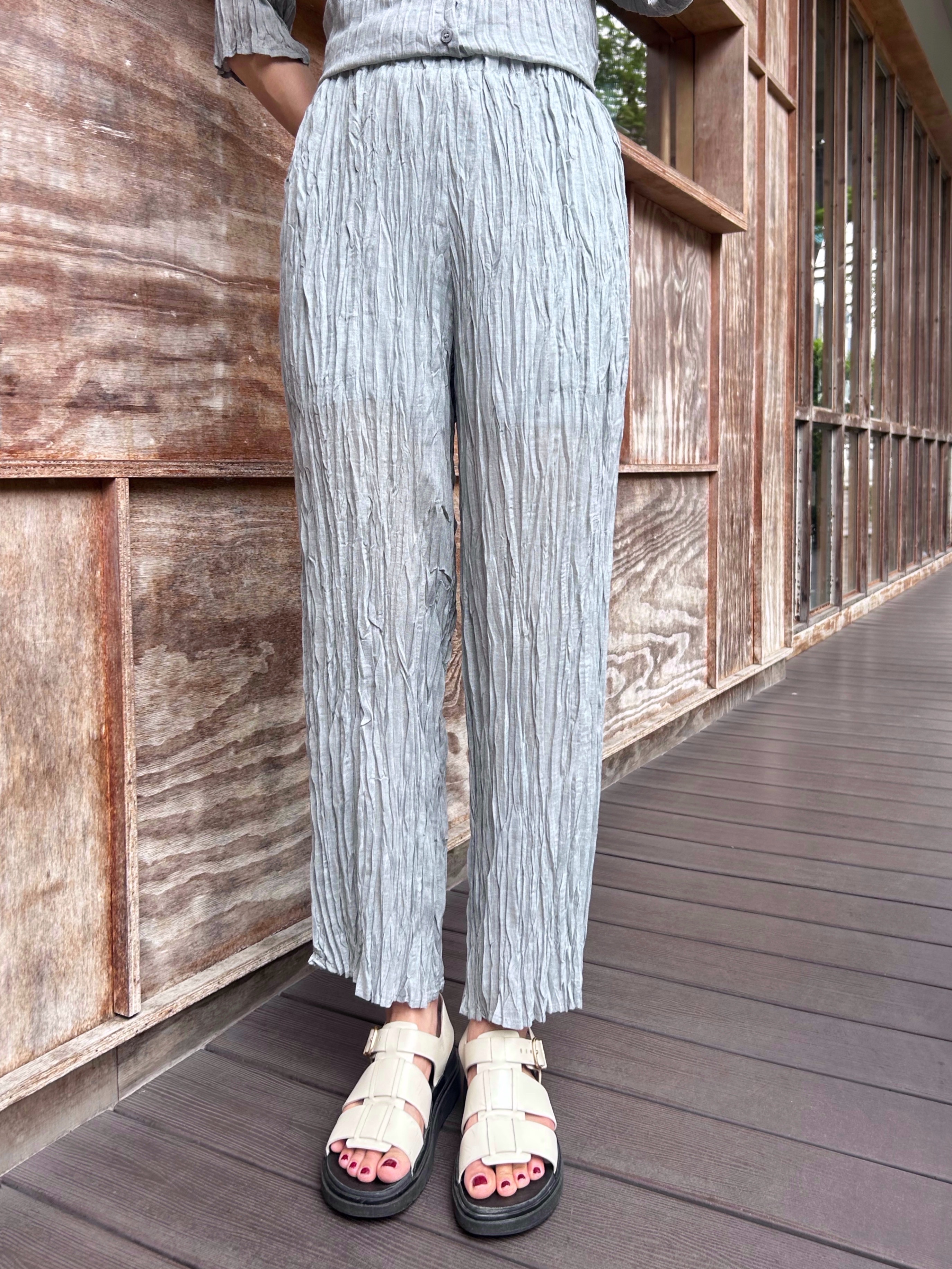 ยาว 37นิ้ว!! 2MUAY รุ่น GJO10365 กางเกงอัดพลีท STRAIGHT LEG CRINKLE PLEATED PANTS 4 สี FREE SIZE