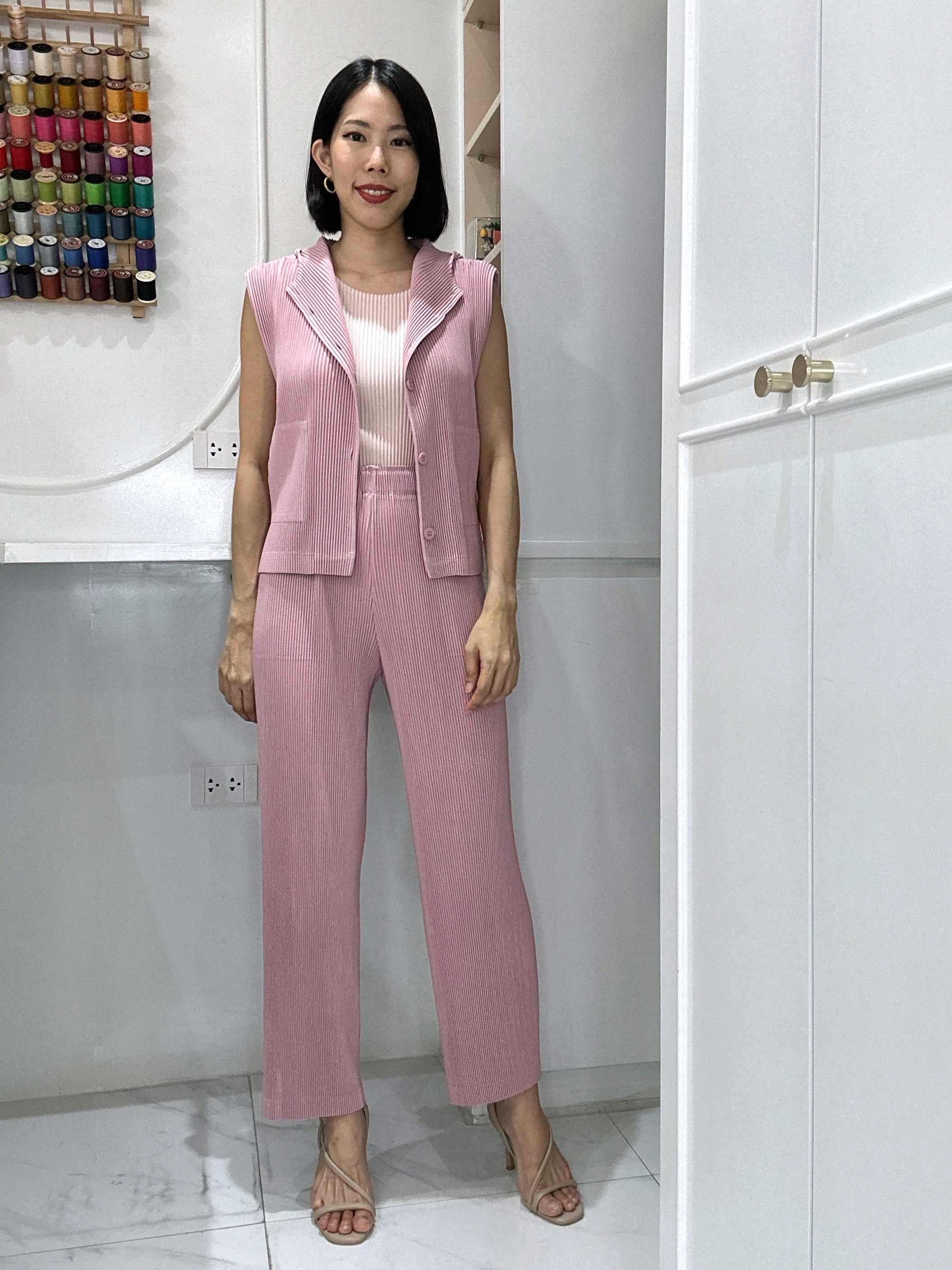 2MUAY รุ่น GJO5103-9 / GJO5151-9 เซ็ตพลีทคุณภาพ THICK SLEEVELESS HOODED TOP WITH PANT PLEATED SET 8สี FREE SIZE