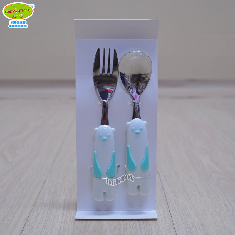 Gracekids เกรซคิดส์ ช้อนส้อมสแตนเลสคู่สำหรับเด็ก ลายหมี