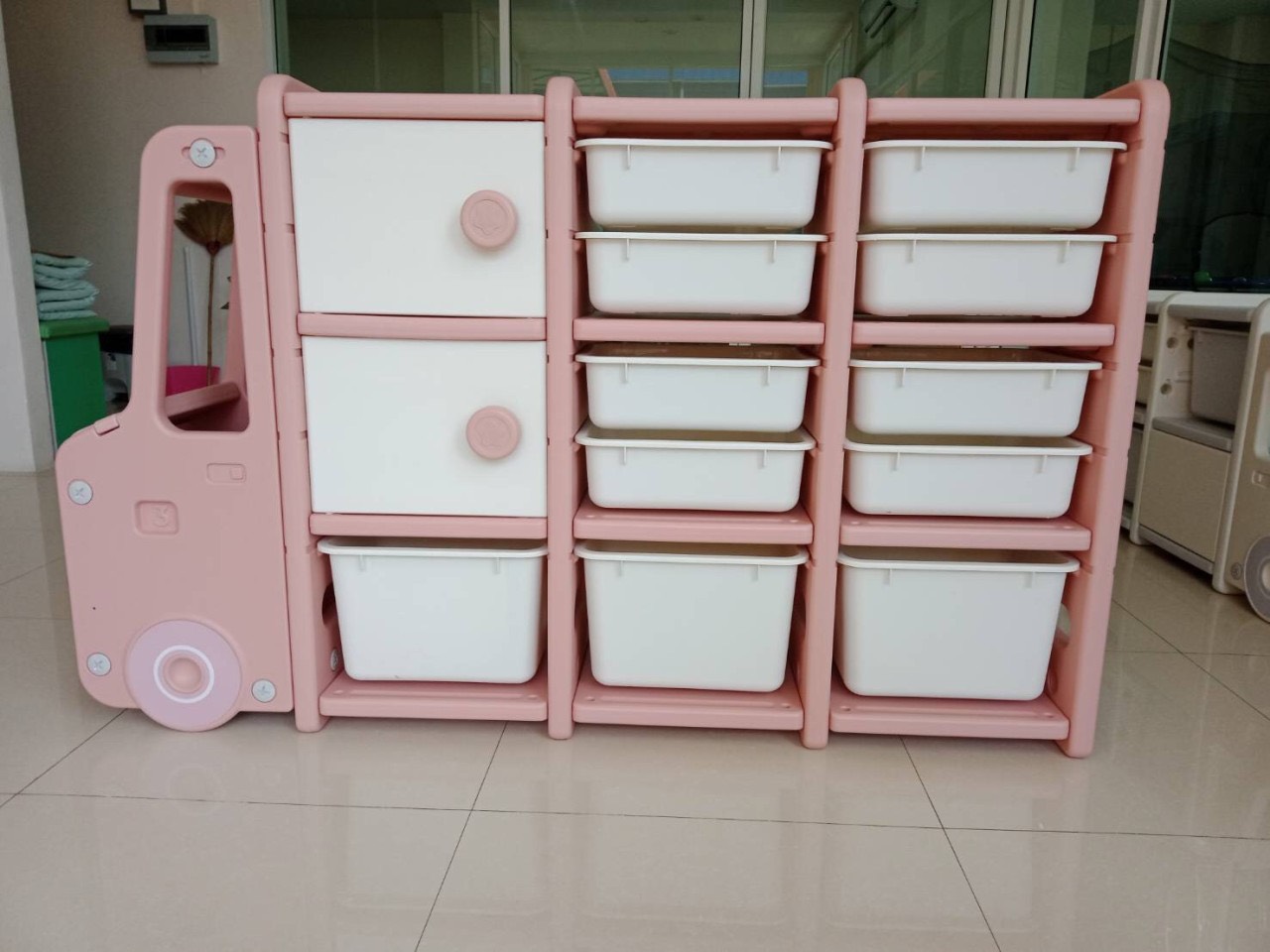 ชั้นวางของรถเด็ก 13ช่อง ชั้นเก็บของเด็ก,เฟอร์นิเจอร์เด็ก รถบัส พร้อมส่ง คิดค่าส่งตามจริง