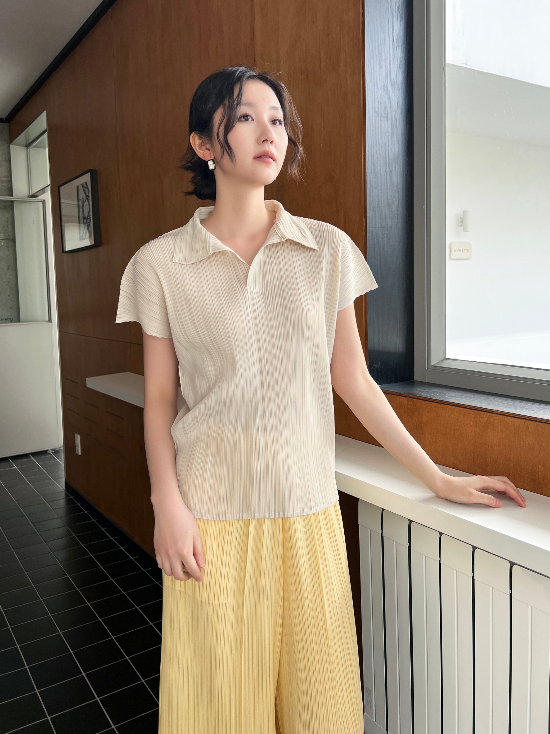 2MUAY รุ่น GJO3969 เสื้ออัดพลีทคุณภาพ BAT SLEEVE COLLAR PLEATED TOP 8 สี FREE SIZE