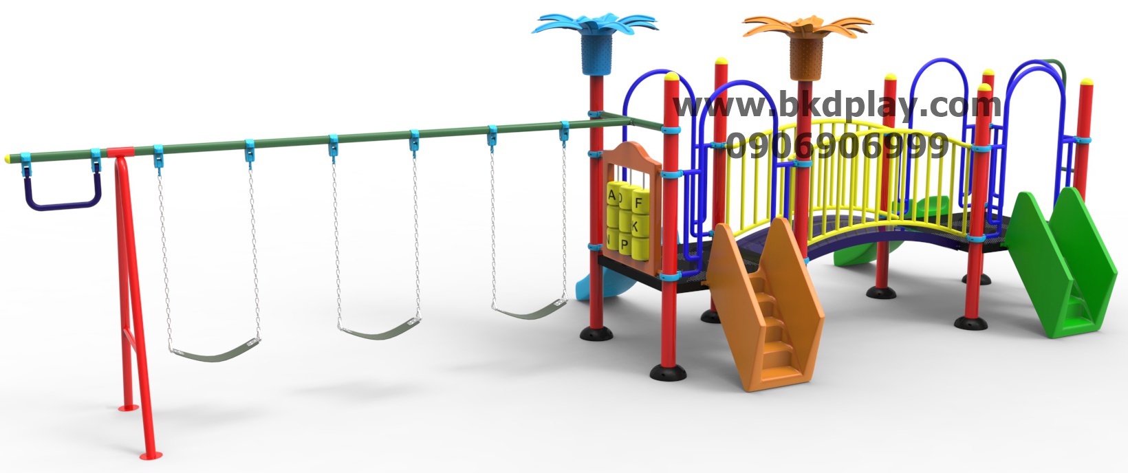 ชุดหอสะพานโค้งชิงช้ายางสไลด์ 70 เครื่องเล่นสนาม กลางแจ้ง เหล็ก, สไลเดอร์,ของเล่น สนามเด็กเล่นสั่งผลิต 10-20 วัน ขนาด 300x800x250 ซม.