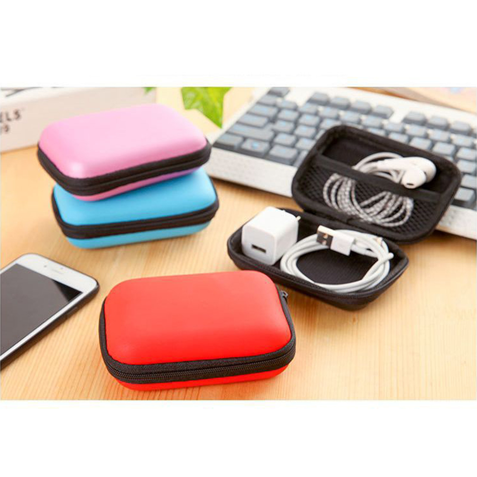 กระเป๋าซิปแบบพกพา ทรงสี่เหลี่ยมจัตุรัส สี่เหลี่ยมผืนผ้า ใส่หูฟัง สายชาร์จ มีให้เลือกหลายสี ดีไซน์สวยงาม