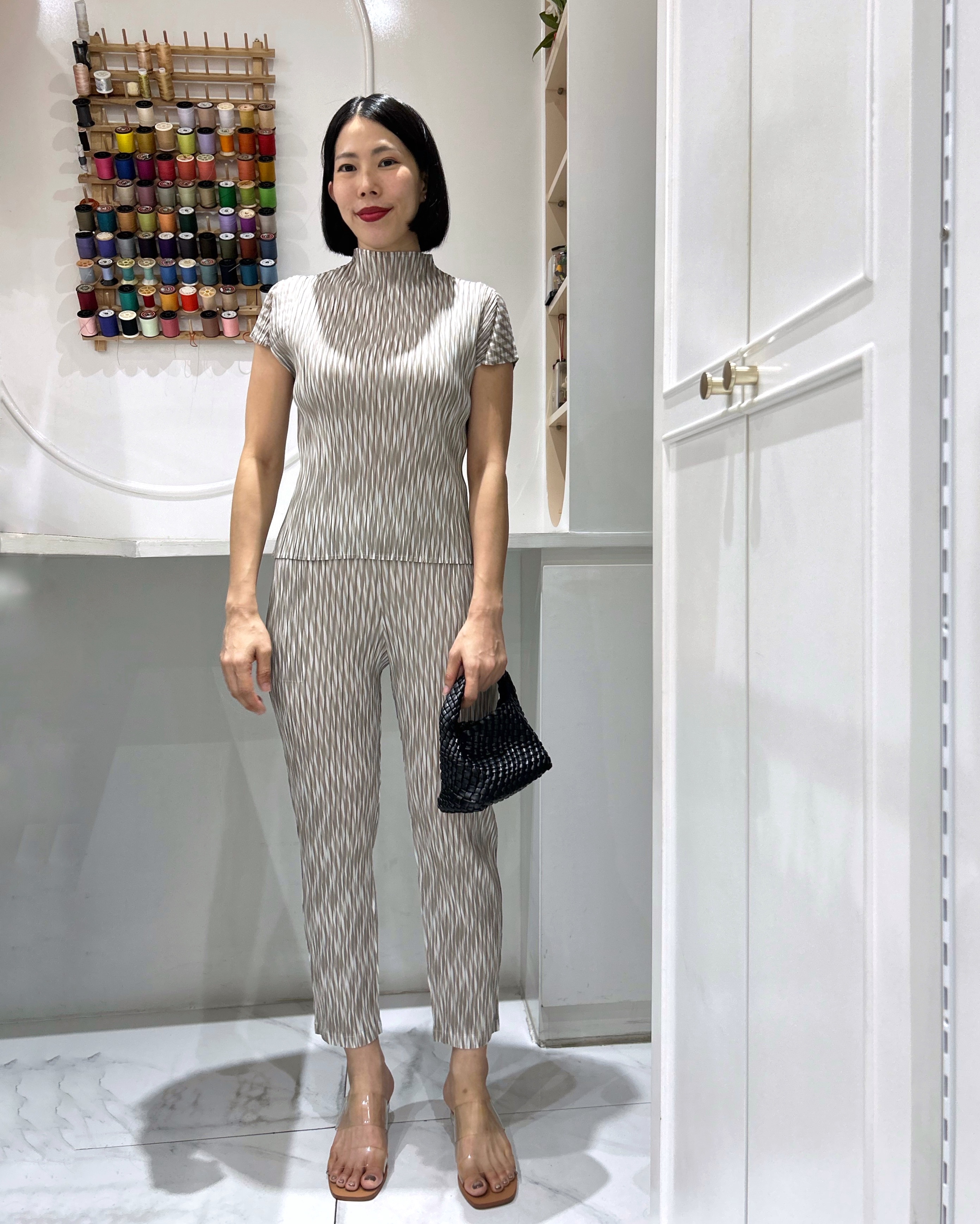 2MUAY รุ่น GJO11534 / GJO11536 เซ็ตอัดพลีท HIGH NECK PRINTED PLEATED SET 5 สี FREE SIZE