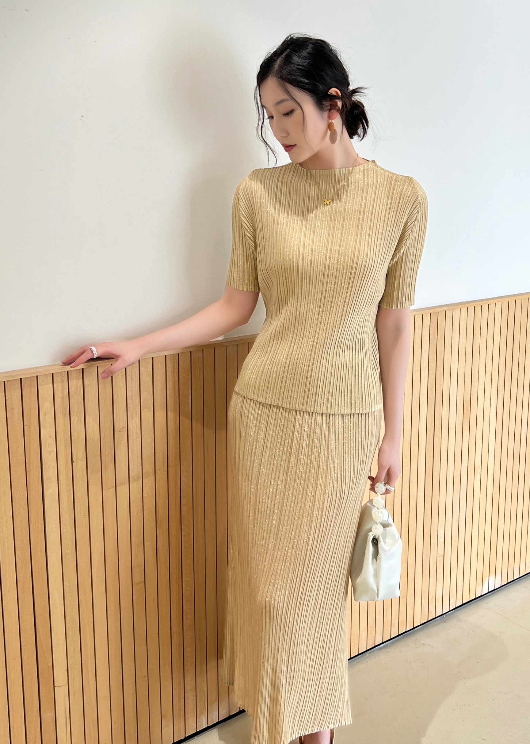 2MUAY รุ่น GJO3737 /GJO3738 เซ็ตพลีทคุณภาพ GLITTER PLEATED SET 7 สี FREE SIZE