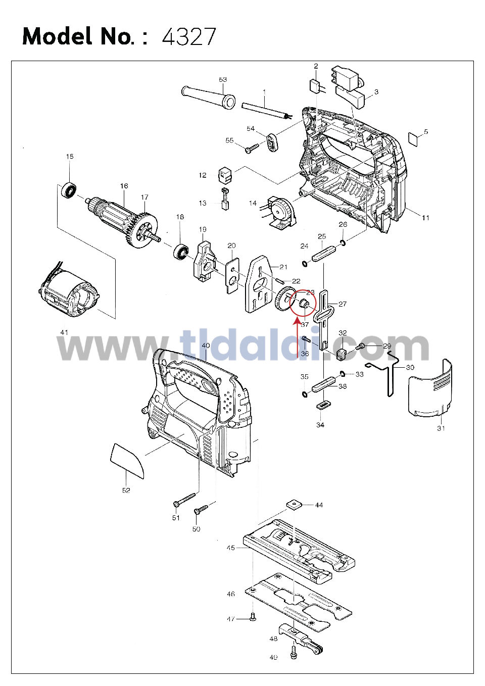 บูชสวมเฟือง (แท้) เลื่อยจิ๊กซอว์ Makita มากีต้า รุ่น 4323, 4324, 4327, 4329 - Maktec มาคเทค รุ่น MT431 (257683-9) (อะไหล่แท้100%)