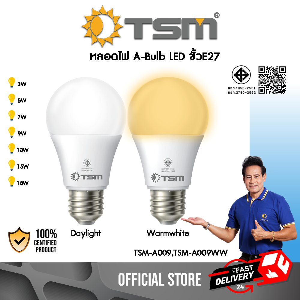 หลอดไฟ LED Bulb 3W-18W แสงขาว/แสงวอร์ม ขั้วเกลียว E27 ประหยัดพลังงาน
