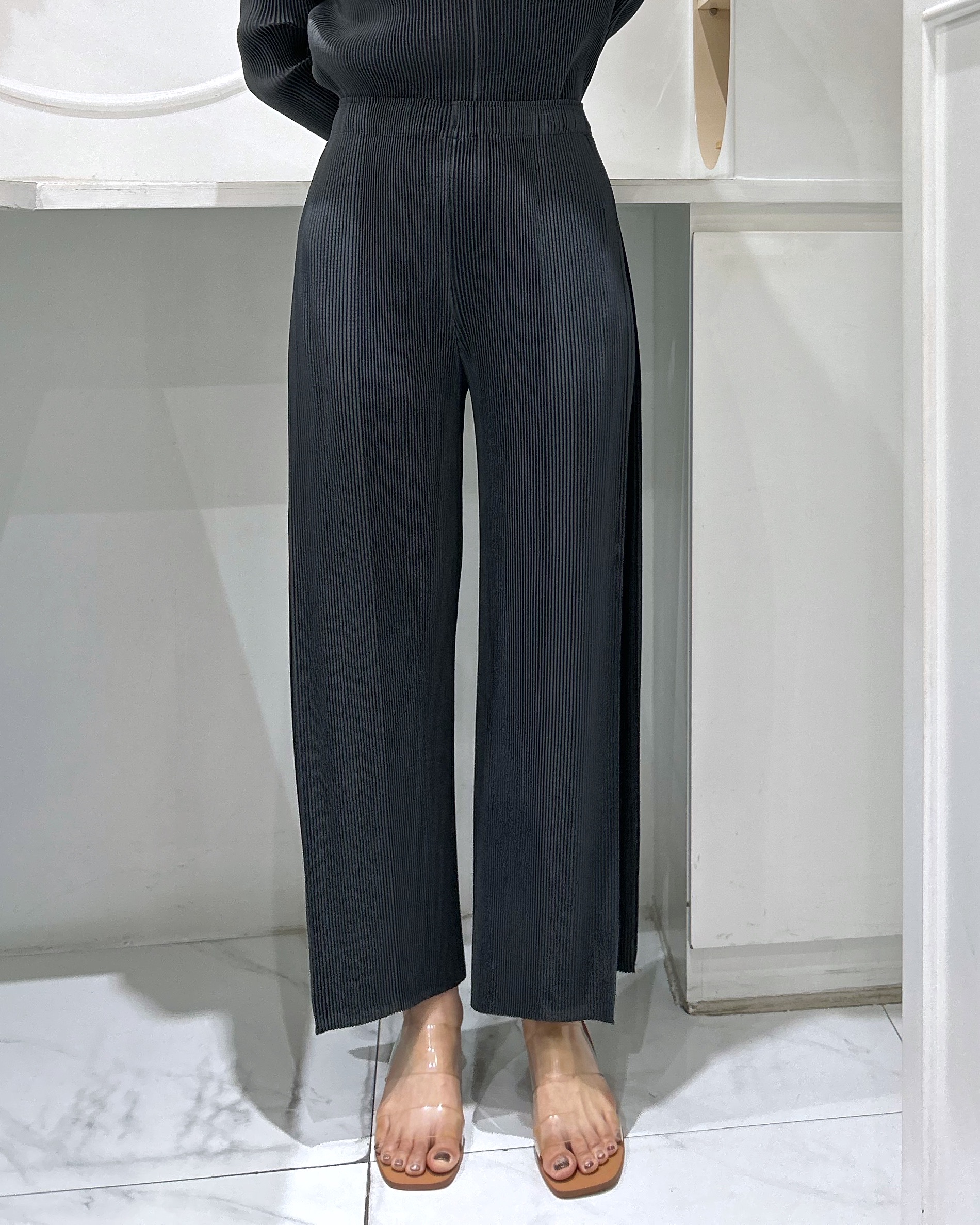 ยาว 37.5 นิ้ว 2MUAY รุ่น GJO1015 กางเกงอัดพลีท THICK DOUBLE LAYER STRAIGHT PLEAT PANTS 10 สี FREE SIZE