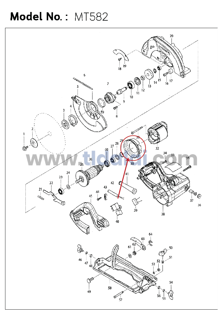 ฝาครอบใบพัดพลาสติก บังลม บังฝุ่น (แท้) เลื่อยวงเดือน Makita มากีต้า รุ่น M5801, B - Maktec รุ่น MT582, MT583 (452092-9) (อะไหล่แท้ 100%) BAFFLE PLATE