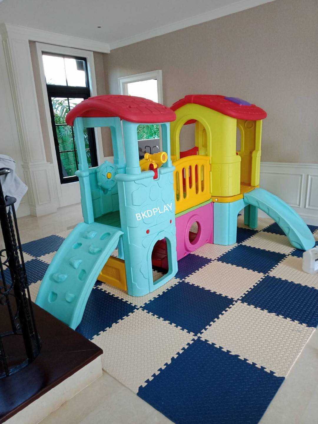 บ้านเด็กวินเทจ สีพาสเทล, สไลเดอร์พร้อมปีนป่าย บ้านสไลเดอร์ของเล่น บ้านน้อยสองชั้น กระดานลื่นพลาสติก,บ้านมีสไลเดอร์ , เครื่องเล่นสนาม พร้อมส่ง