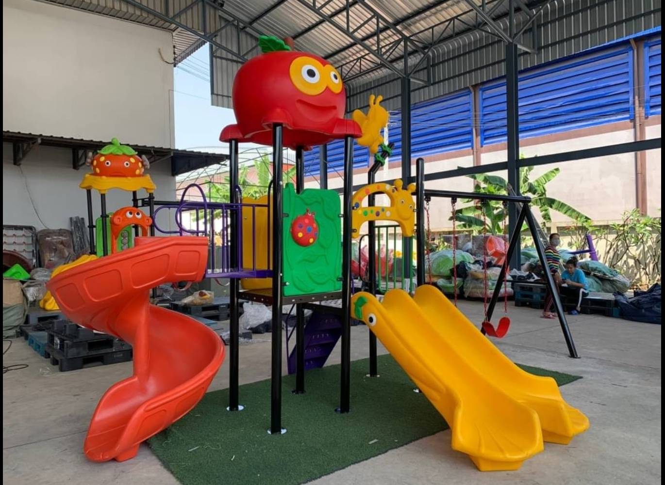 เครื่องเล่นสนามกลางแจ้ง-ในร่ม ชุดส้มพร้อมชิงช้าสไลเดอร์ใหญ่,ครุภัณฑ์สนามเด็กเล่น,งบ.สพฐ,โครงการโรงเรียนประชารัฐ, เครื่องเล่นสนามระดับก่อนประถมศึกษา, งบประมาณ80,000