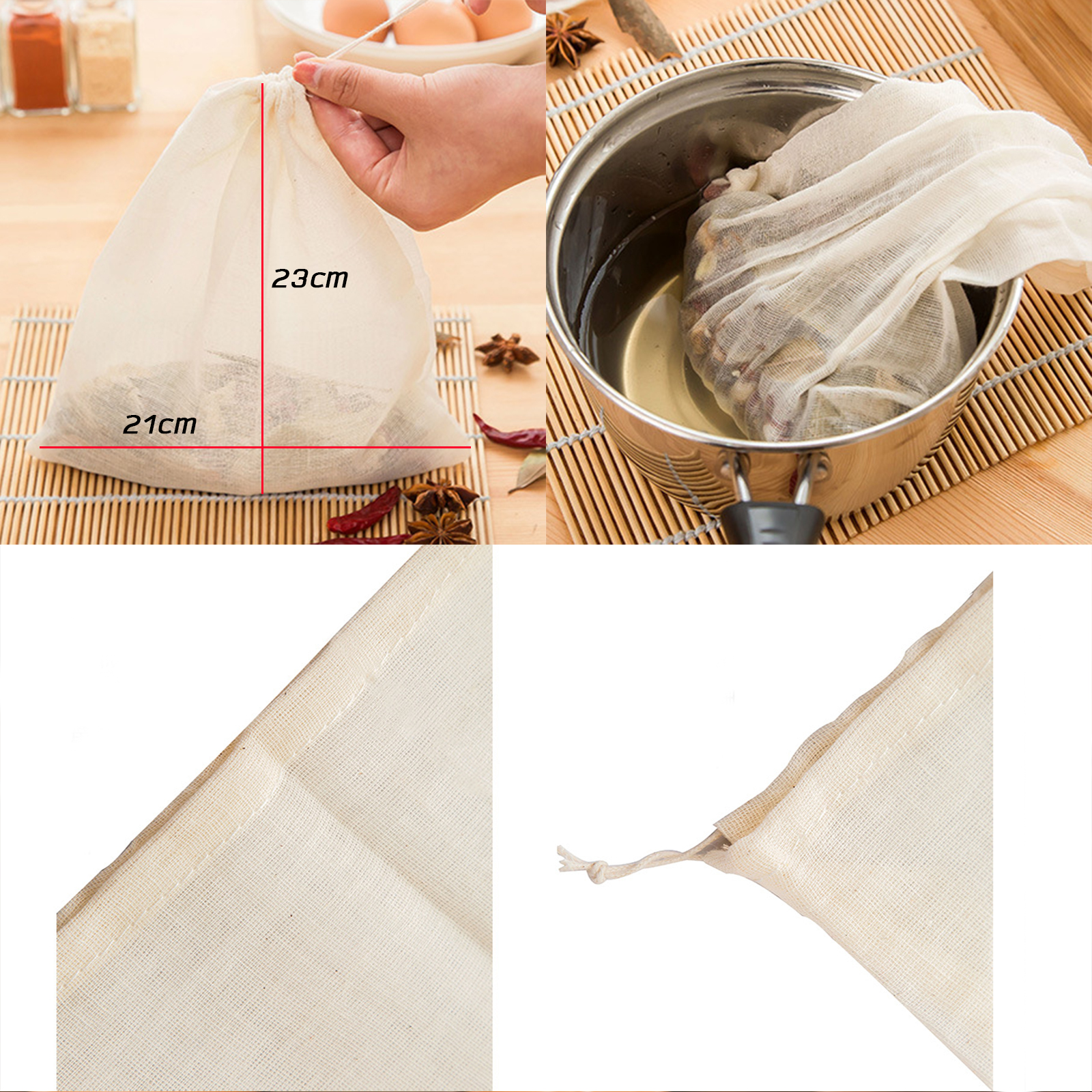 ถุงเครื่องเทศ รุ่น 2123 ผ้าขาวบาง มีเชือกรูด ขนาด 23x21cm