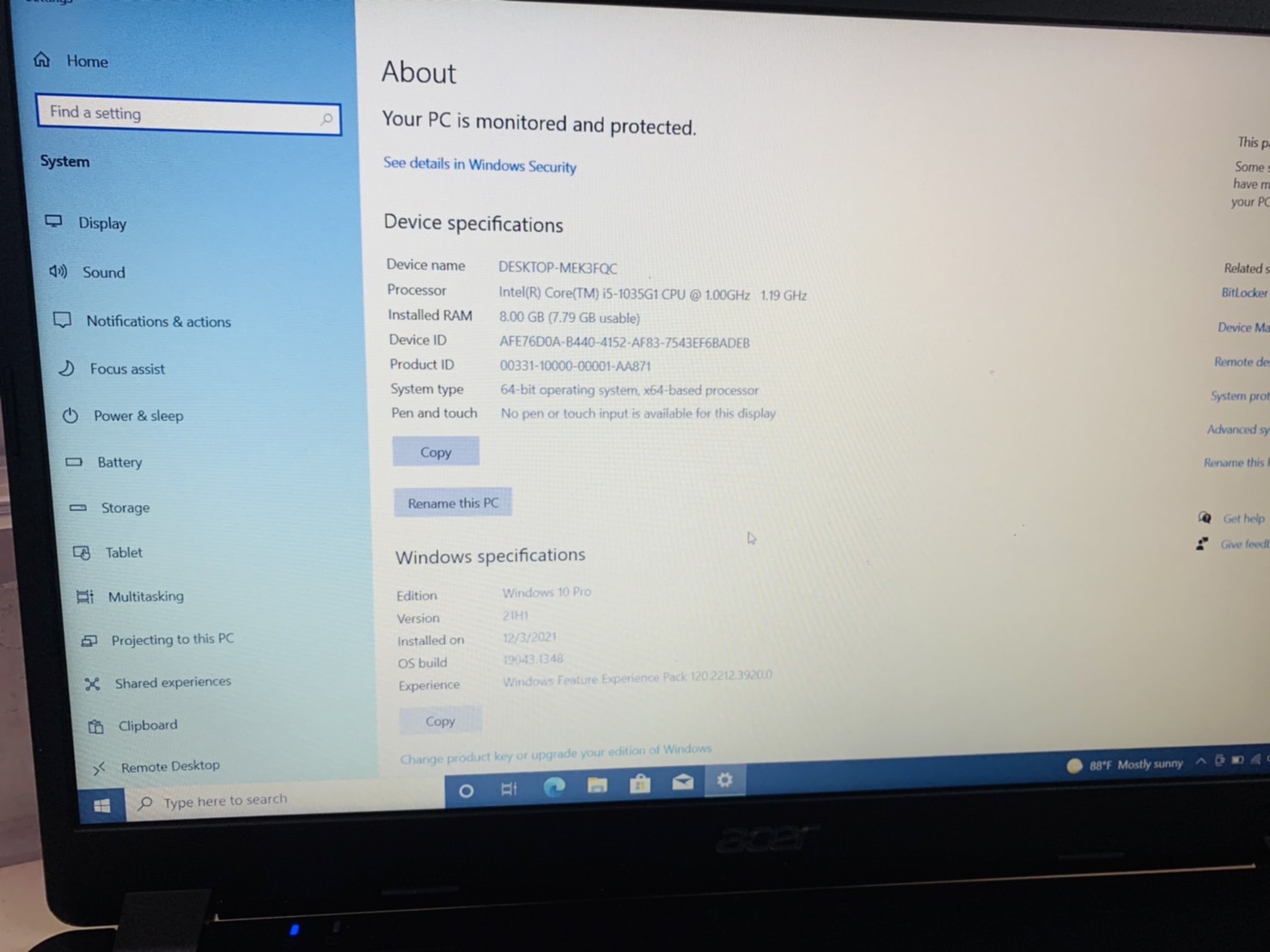 โน้ตบุ๊ค Notebook Acer Aspire3 A315-56-56TW 15.6 inch 1920 x 1080 FHD - BLACK