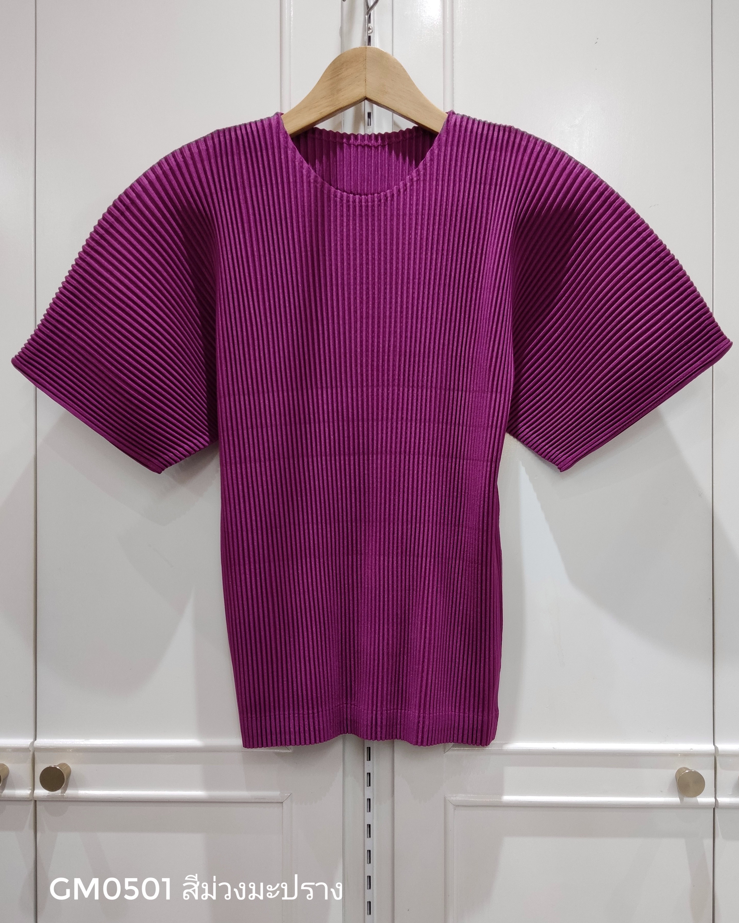 อกถึง42 ยาว22นิ้ว 2MUAY รุ่น GM0501 เสื้ออัดพลีท THICK SHORT SLEEVE PLEATED TOP 24 สี FREE SIZE