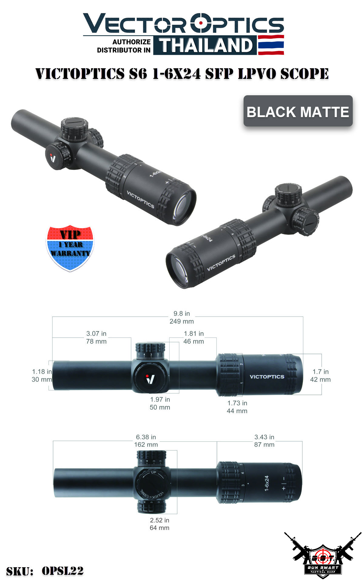 VICTOPTICS S6 1-6X24 SFP LPVO SCOPE - VectorOpticsThailand
