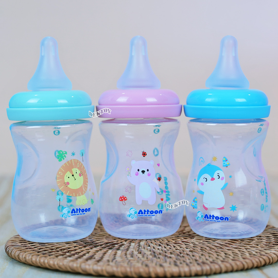 แพ็ค3ขวด Attoon ขวดนมแอทตูน คอแคบ,คอกว้าง พร้อมจุก Antichoke ไม่ดูดไม่ไหล ขนาด4ออนซ์/5ออนซ์/8ออนซ์ และ9ออนซ์