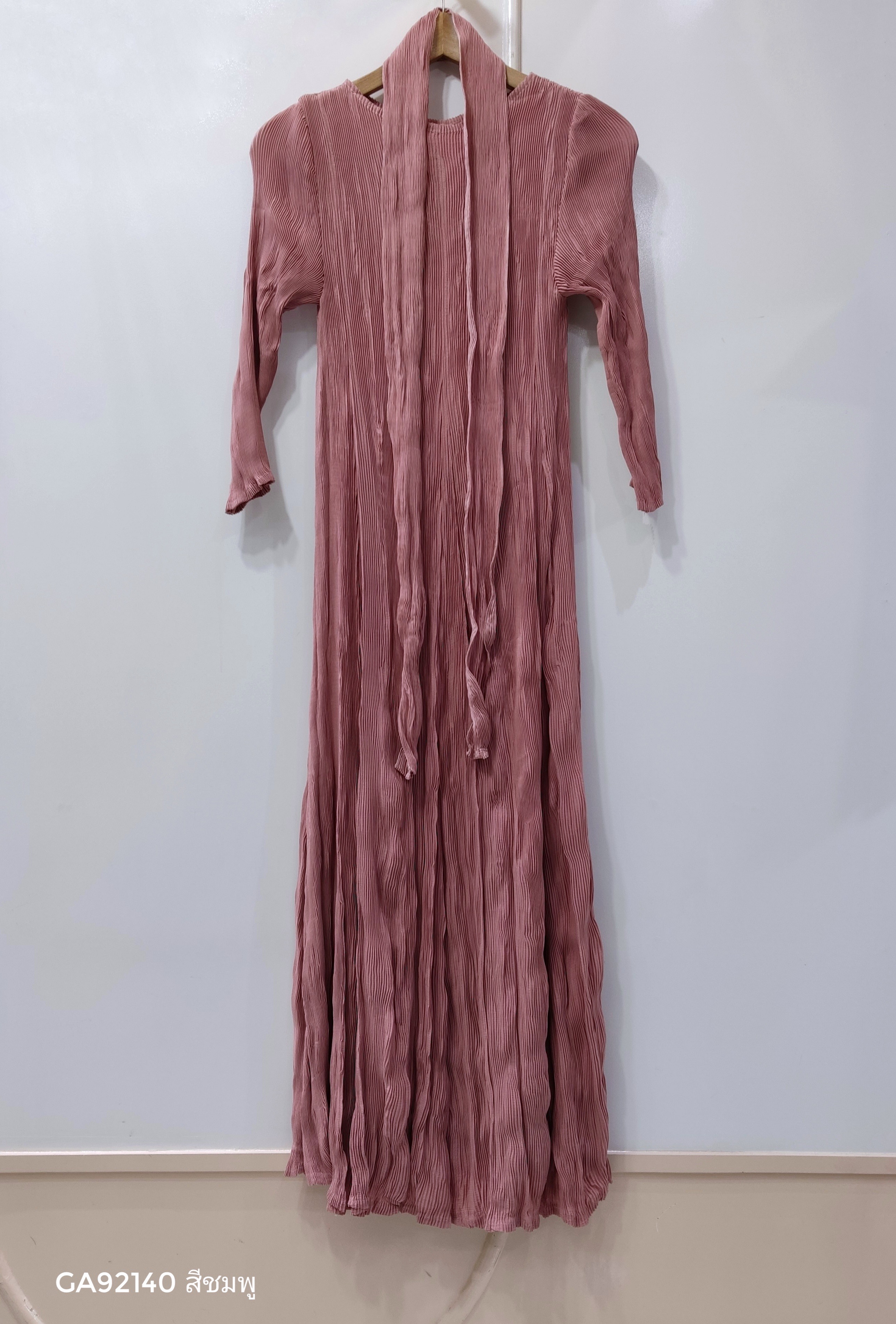 2MUAY รุ่น GA92140 เดรสอัดพลีท LONG SLEEVE CRINKLE PLEATED DRESS 6 สี FREE SIZE