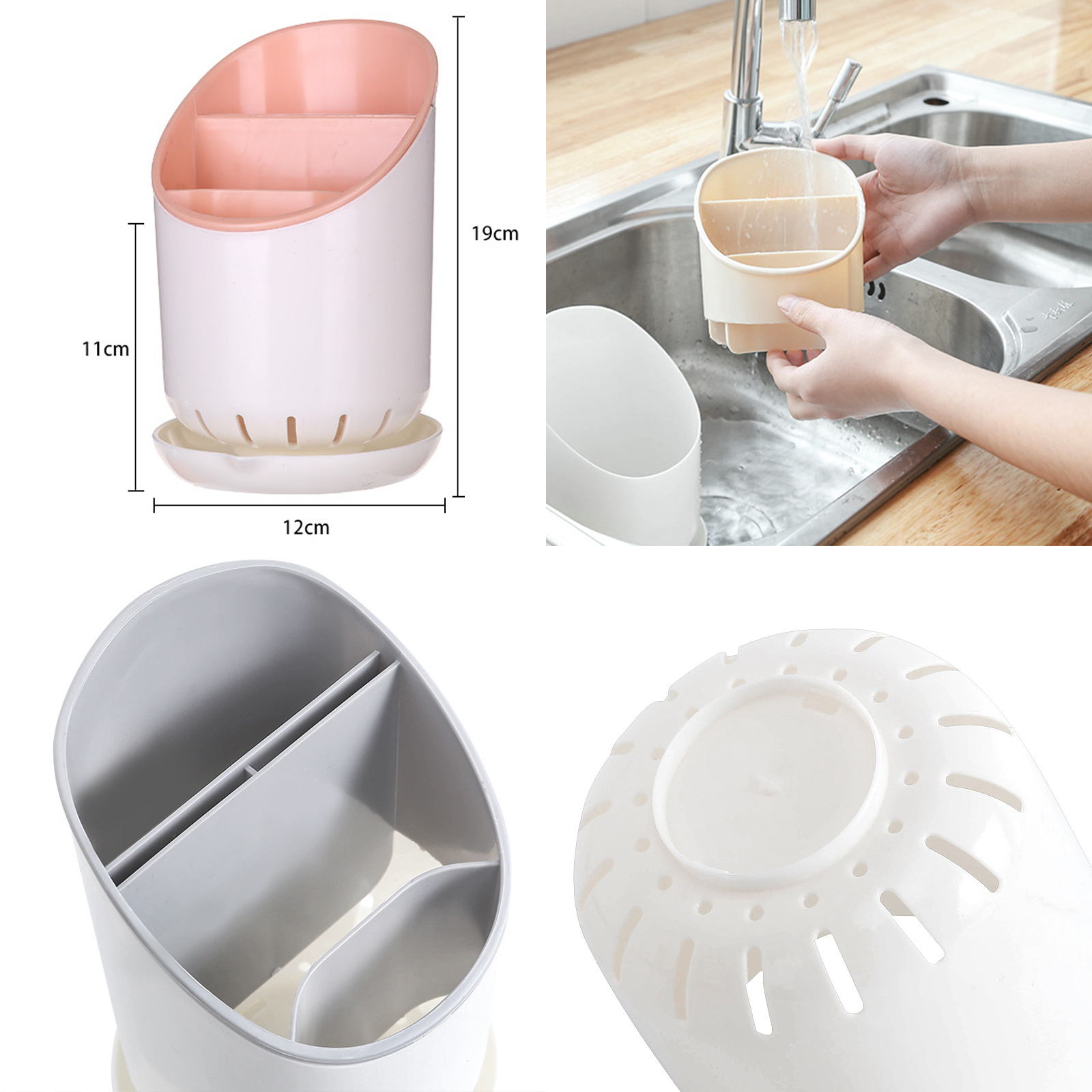 ที่ใส่ช้อน+เสียบมีด รุ่น กระบอกกลม LS043 มีถาดรองน้ำ ที่วางช้อนส้อมและอุปกรณ์ครัว สะดวก ใช้งานง่าย