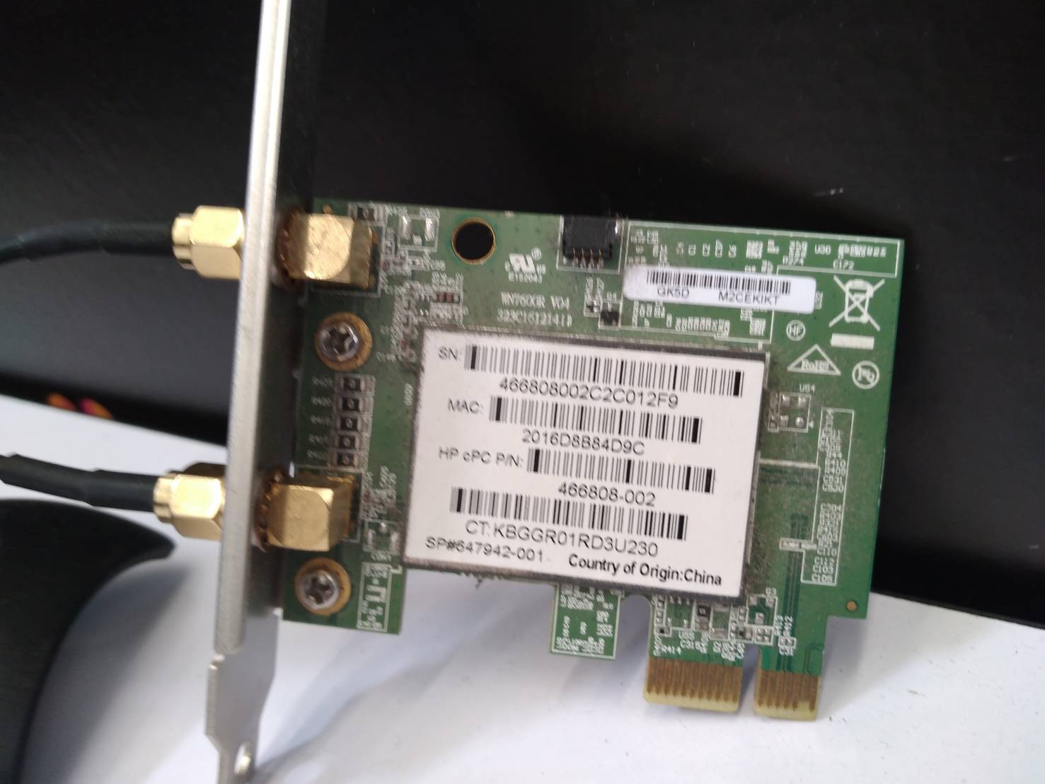 WL-LAN 802.11 B/G/N PCI-E Wireless Adapter Card 466808-002 with 497317-003 Ant พร้อมเสาแบบดี
