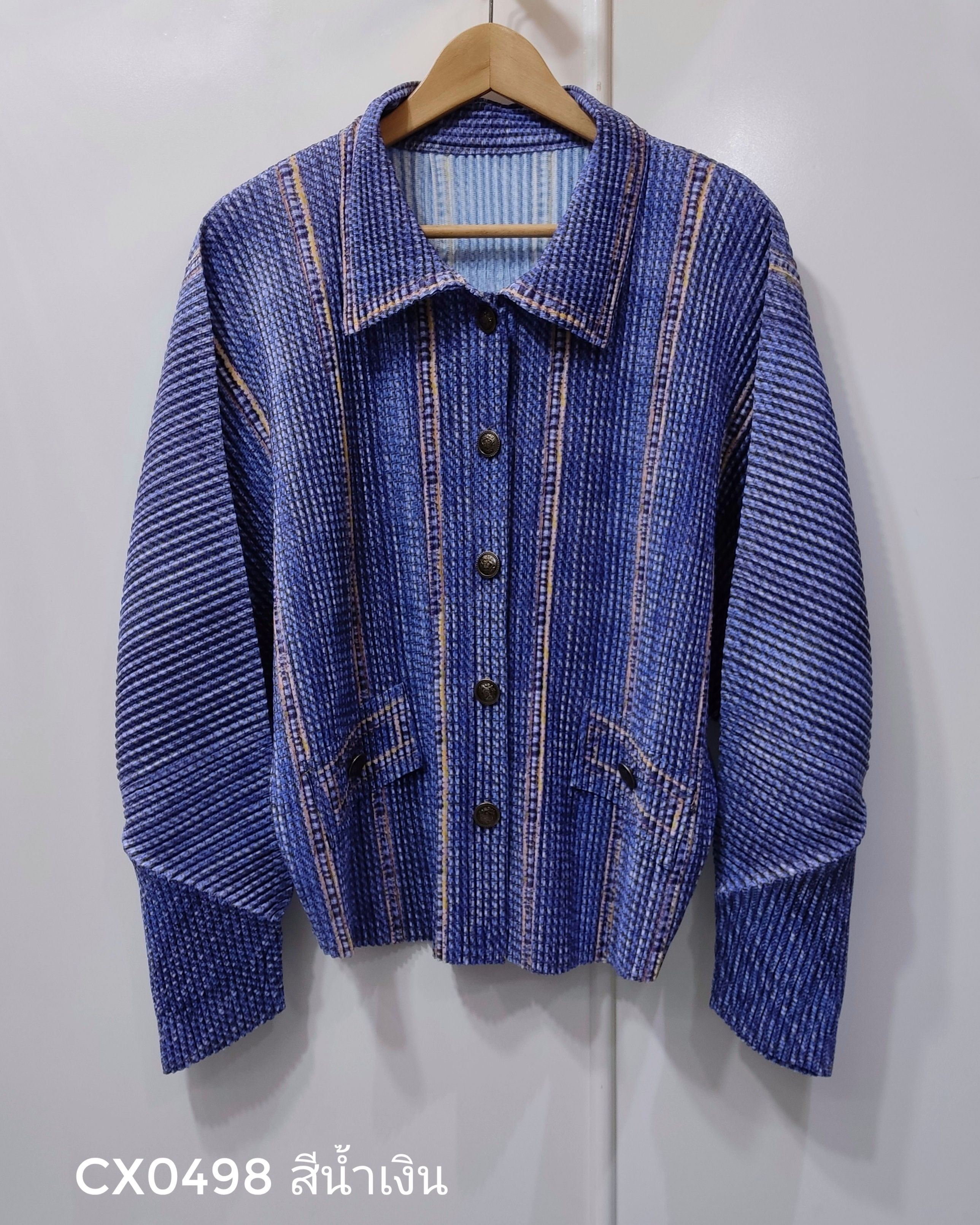 2MUAY รุ่น CX0498 เสื้ออัดพลีท THICK SHIRT DENIM PLEATED TOP 3 สี FREE SIZE
