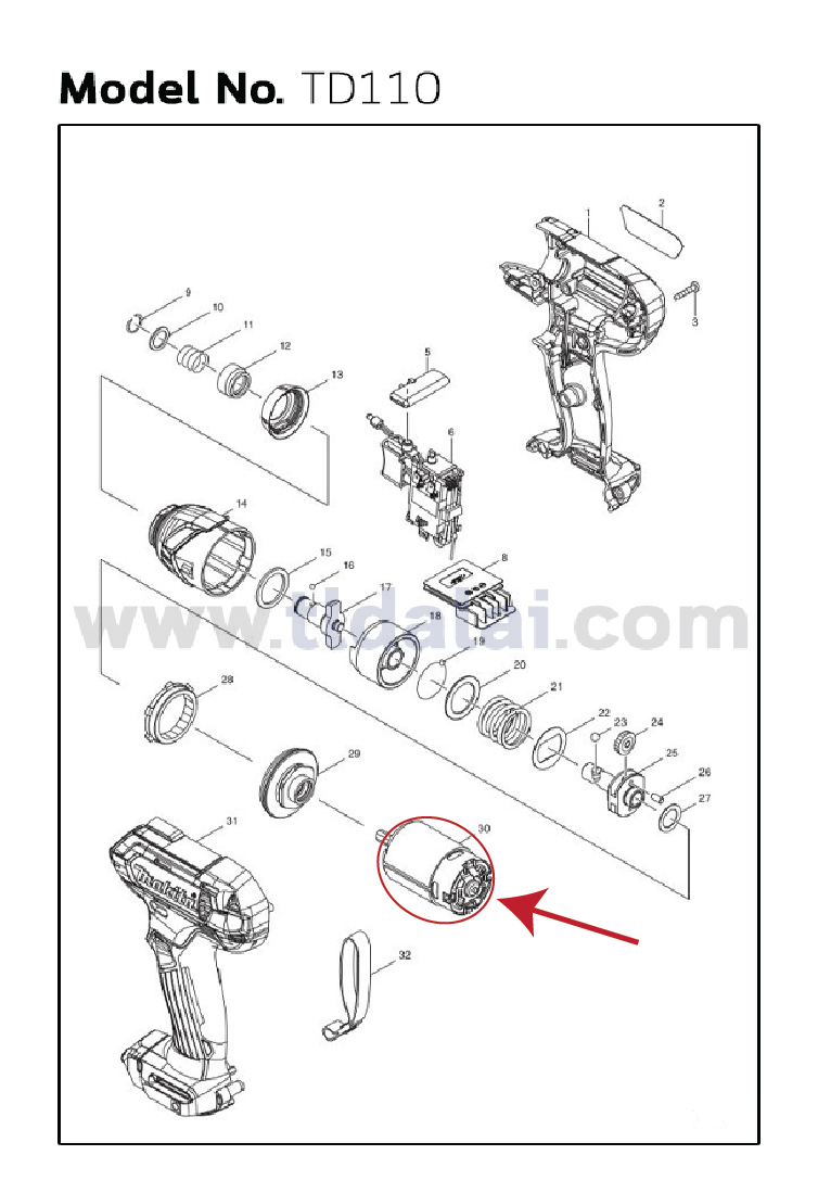 มอเตอร์ไขควงกระแทกไร้สาย (แท้)# (629163-9) Makita มากีต้า รุ่น TD110, TD110D, TW140D, TW140, TD090, TD110DZ, TD110DWYE กำลังไฟ 12V. (629163-9) (อะไหล่แท้ 100%) DC Motor