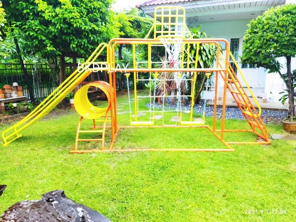 ชุดรวม H เครื่องเล่นสนามแบบเหล็ก ประกอบด้วยสไลเดอร์ชิงช้าปีนป่ายแป้นบาส (ถักเล็ก) , เครื่องเล่นสนามกลางแจ้ง , OutdoorPlayground,ผลิตเครื่องเล่นสนาม,เครื่องเล่นงบสพฐ.ประชารัฐ ราคาโรงงาน