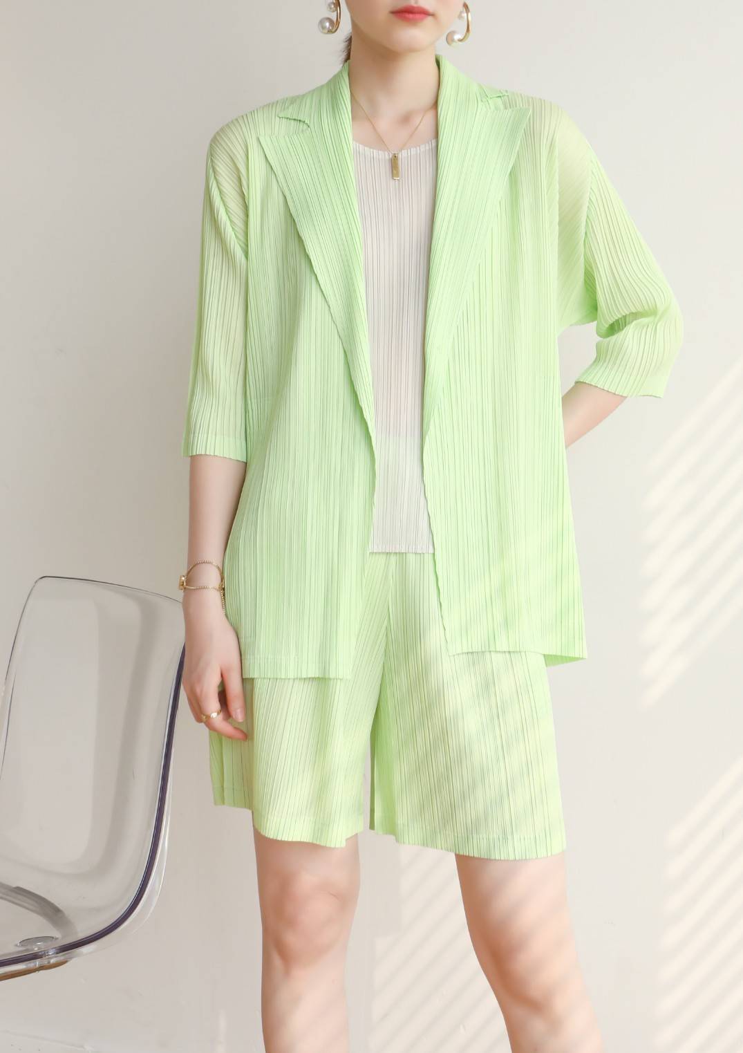 2MUAY รุ่น GJO7717/GJO7718 ชุดอัดพลีท เซ็ตพลีทคุณภาพ 9สี FREE SIZE CARDIGAN/BLAZER PLEATED SET