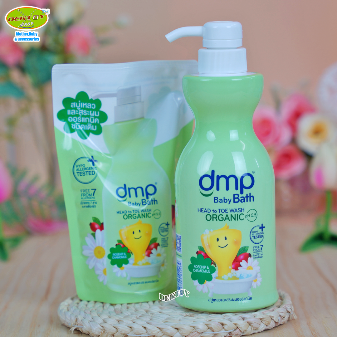 DMP ดีเอ็มพี สบู่เหลวออร์แกนิค โรส ฮิป คาโมมายล์ ถนอมผิวนุ่ม ผมลื่น ไม่พันกัน สีเขียว 480 + 250 มล.