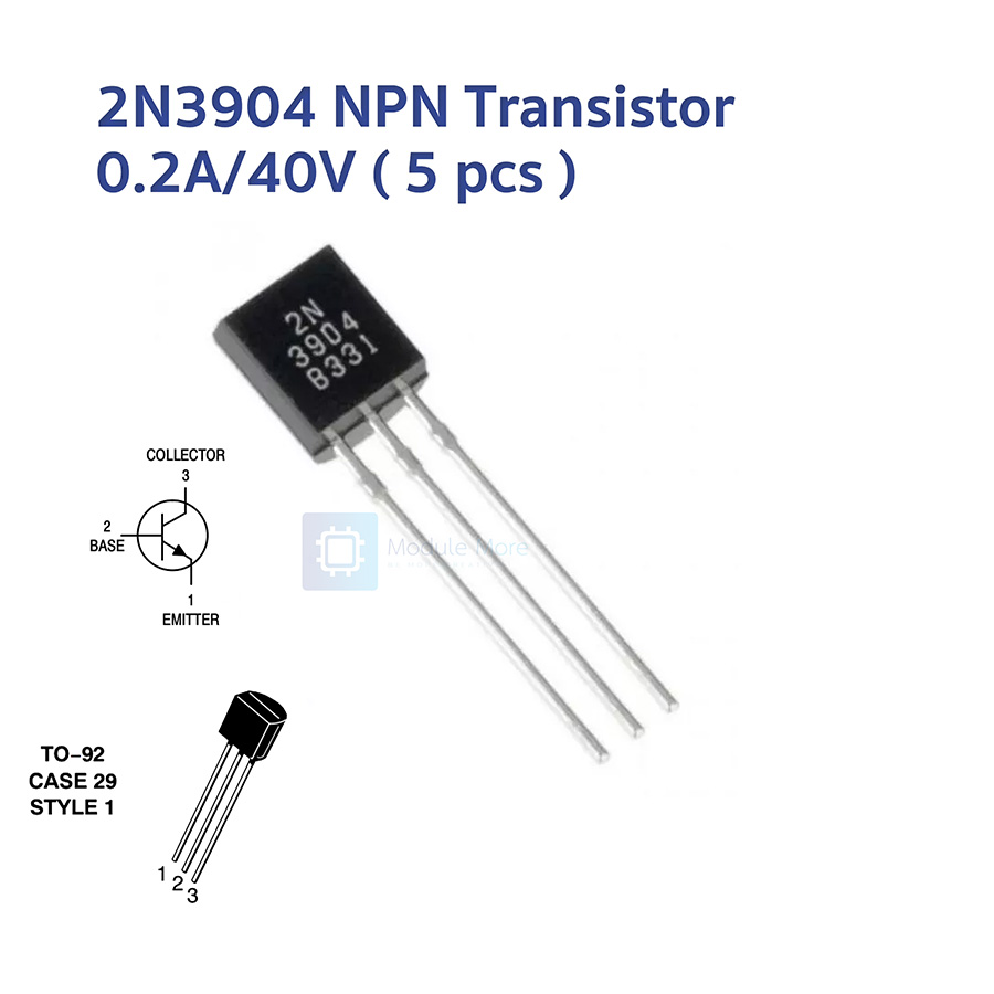 [ 5 ชิ้น ] ทรานซิสเตอร์ 2N3904 0.2A/40V NPN Transistor