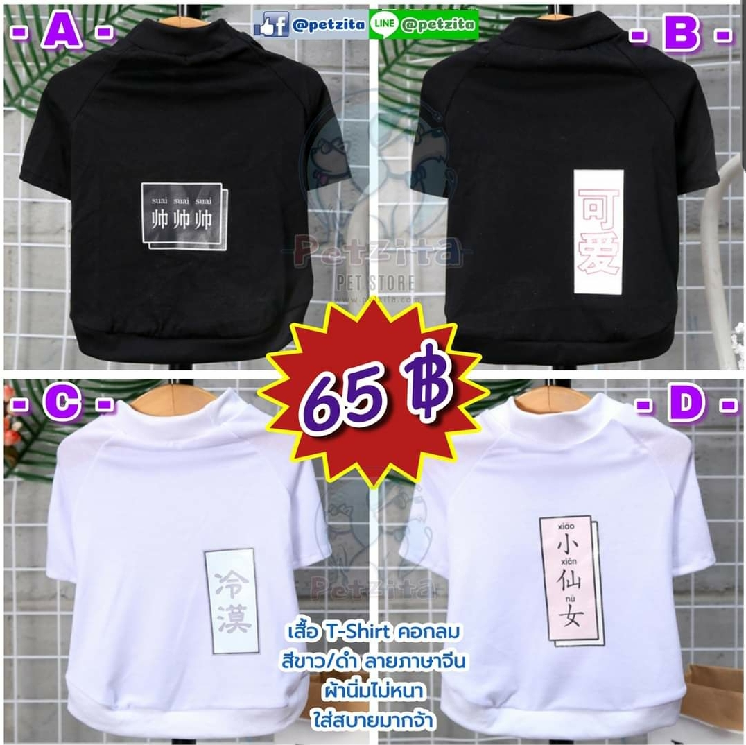 🇹🇭พร้อมส่ง🇹🇭 เสื้อT-Shirt คอกลม ลายภาษาจีน สุดเท่ห์&คลาสสิค For PET สำเนา