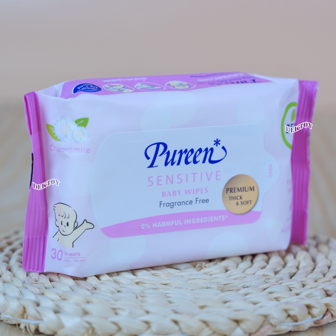 2 ห่อ ทิชชู่เปียก Pureen เบบี้ไวพส์ สูตรเซนส์ซิทีฟ30ชิ้น ห่อเล็กขนาดพกพา