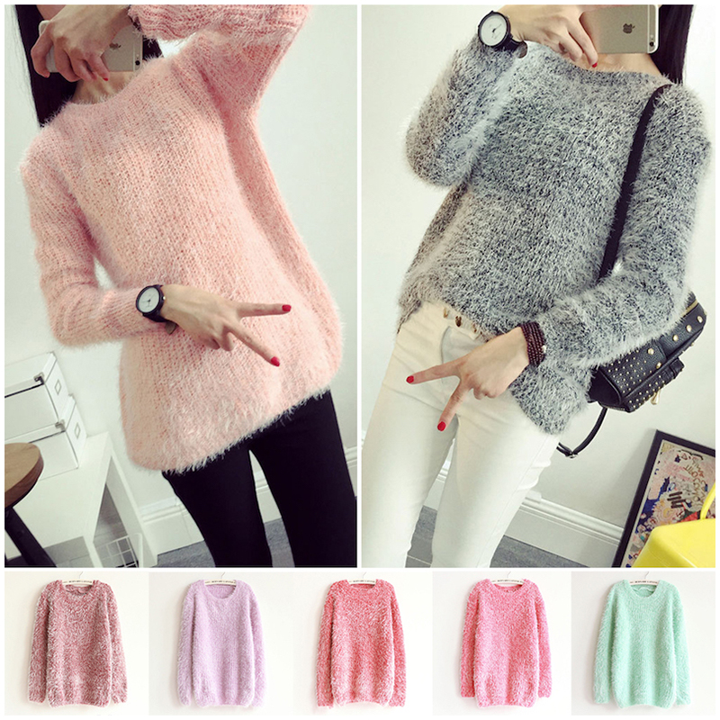 สเวตเตอร์กันหนาว สเวตเตอร์ผสมขนแกะ เสื้อกันหนาวผู้หญิง (มี 7 สี)