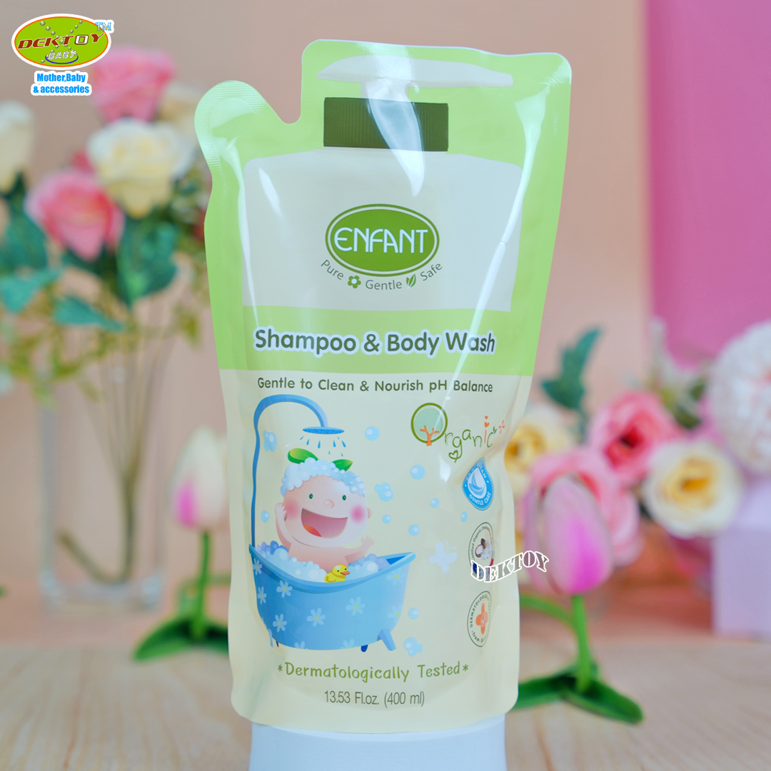 Enfant อองฟองต์แชมพูและครีมอาบน้ำORGANIC SHAMPOO & BODYWASH ใช้ได้ตั้งแต่แรกเกิด ถุง400มล.