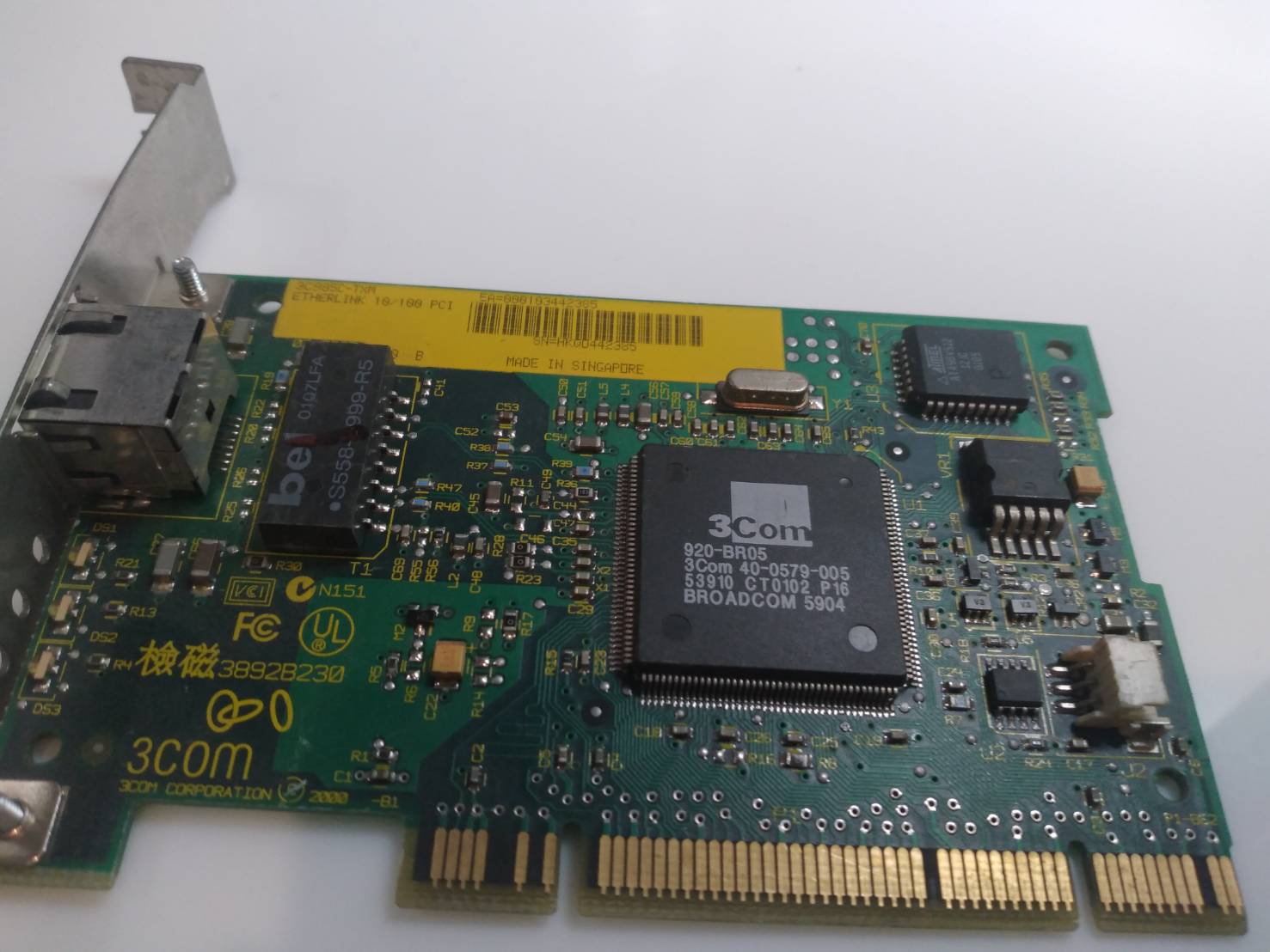 3Com 920-BR05 40-0579-005 3969 CT9952 P16 Ethernet Card BROADCOM 5904 1999 year
