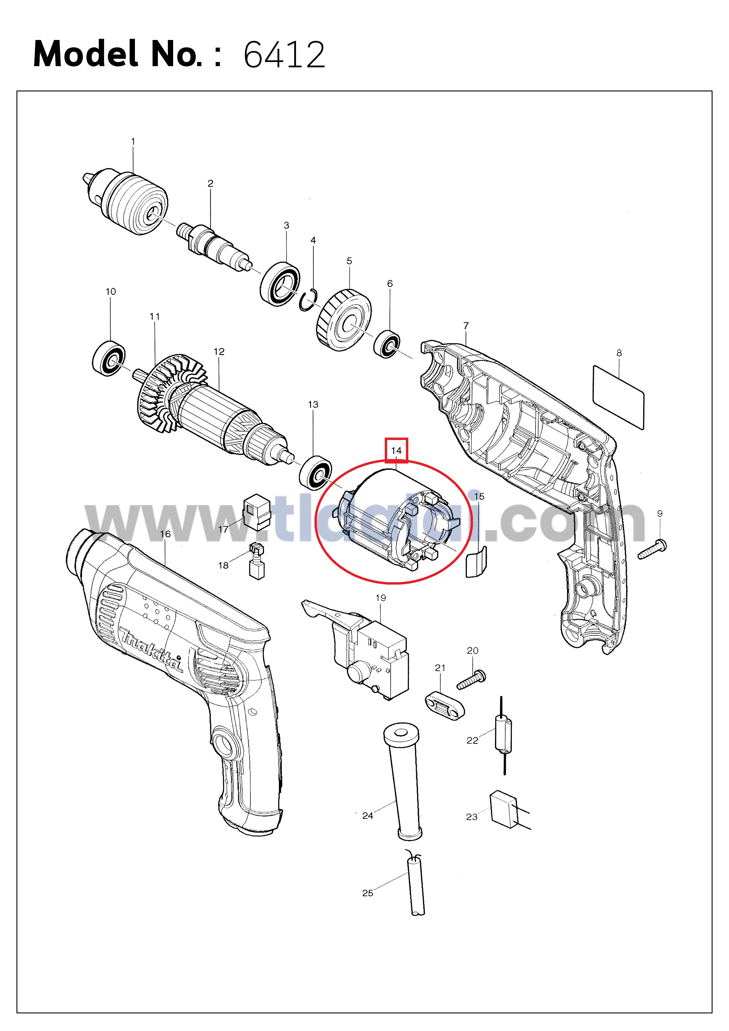 ฟิลคอยล์ สว่าน Maktec มาคเทค (C) รุ่น MT602, MT603, MT606, MT607, MT60, MT817 - Makita มากีต้า รุ่น 6412, 6413, M6001B, M0600B, M06002B, M8103B (ทุกรุ่นใช้ฟืลคอยล์ตัวเดียวกัน) อะไหล่สว่าน