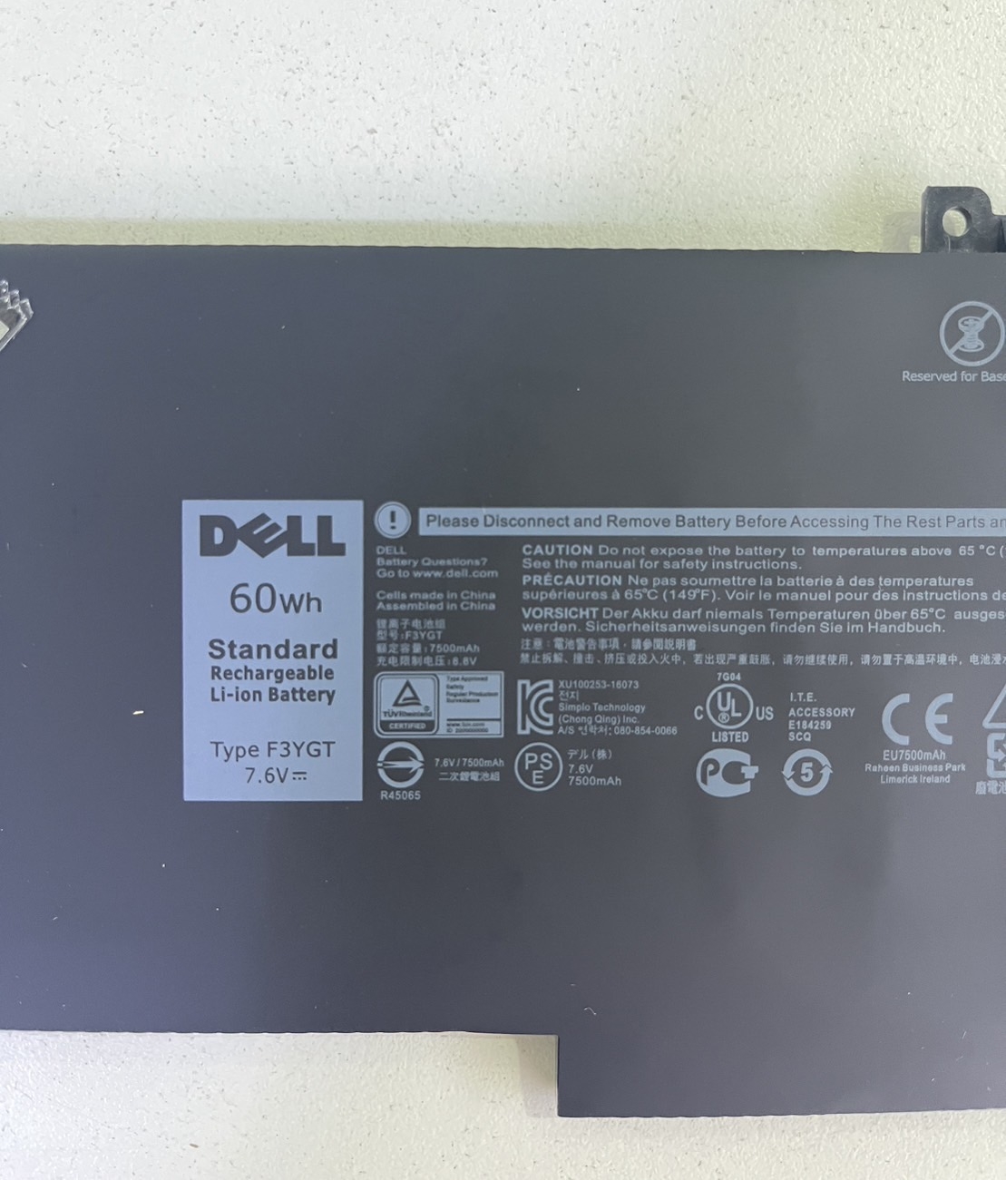 DELL BATTERY แบตเตอรี่ของแท้ DELL Battery Latitude 7480 7280 7290 7390 7490 5300 Model:F3YGT