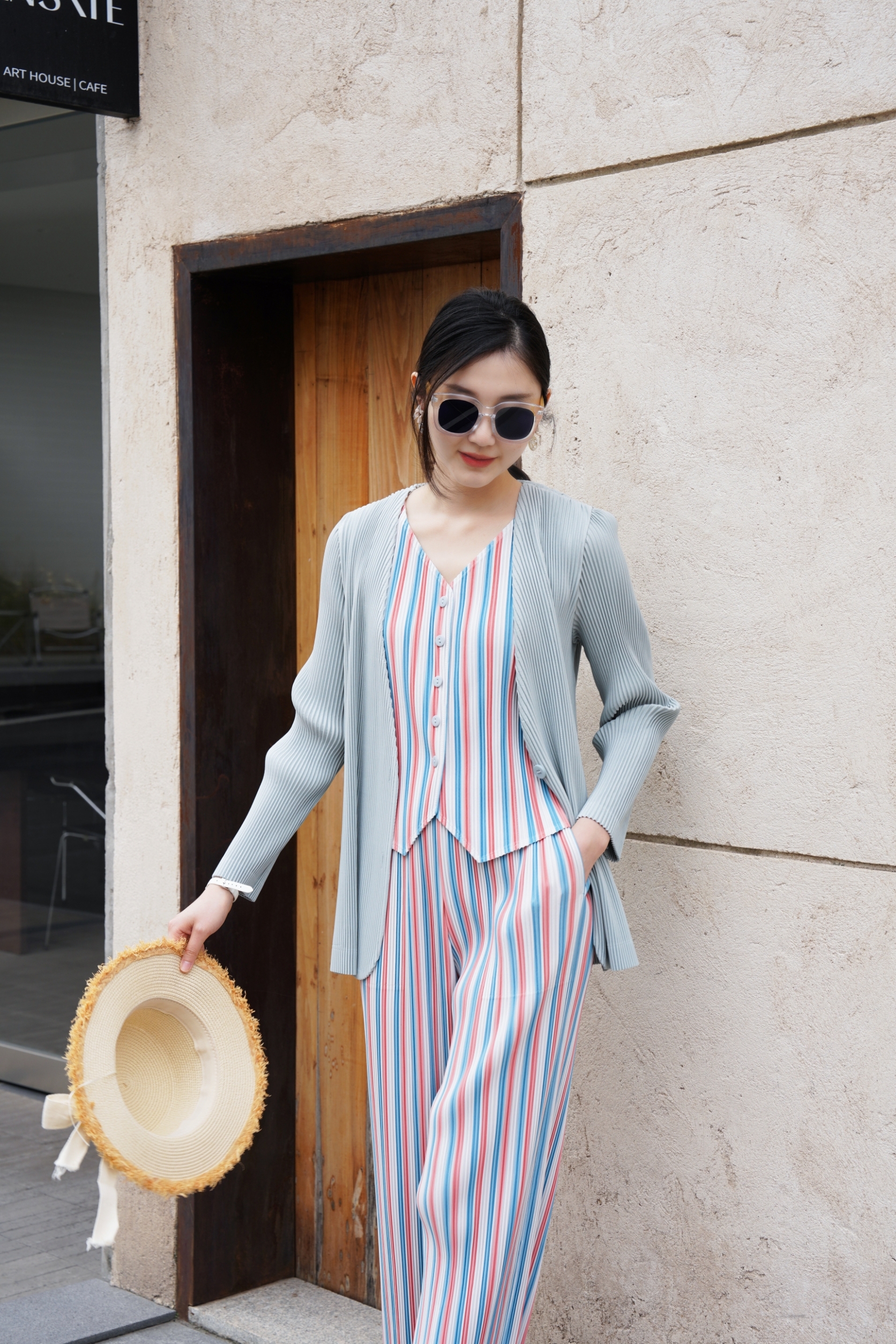 2MUAY รุ่น GJO5146 เสื้อคลุมพลีทคุณภาพ THICK V NECK LONG SLEEVE PLEATED CARDIGAN 10 สี FREE SIZE