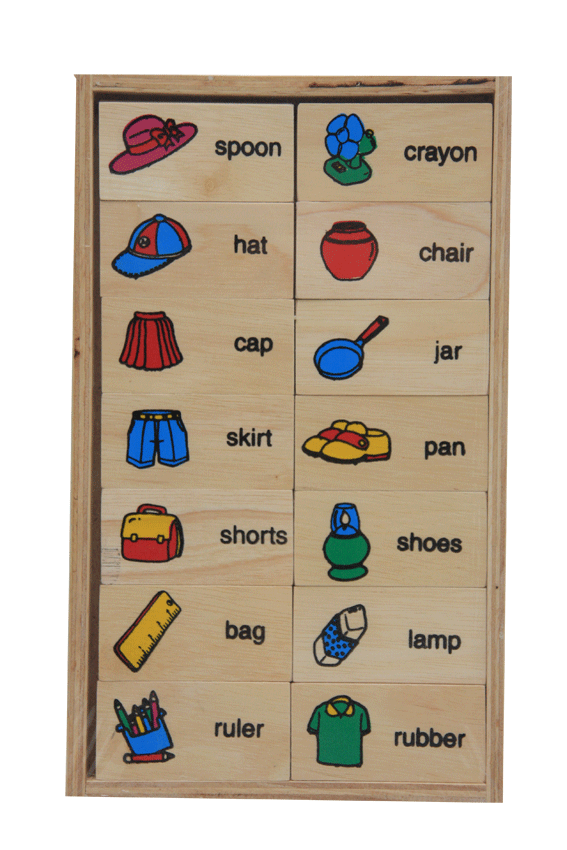 01119 โดมิโนภาพกับคำอ่านภาษาอังกฤษชุดเครื่องใช้ , ของเล่นไม้, ของเล่นเสริมพัฒนาการ, ของเล่นเด็กอนุบาล, สื่อการสอนเด็กอนุบาล